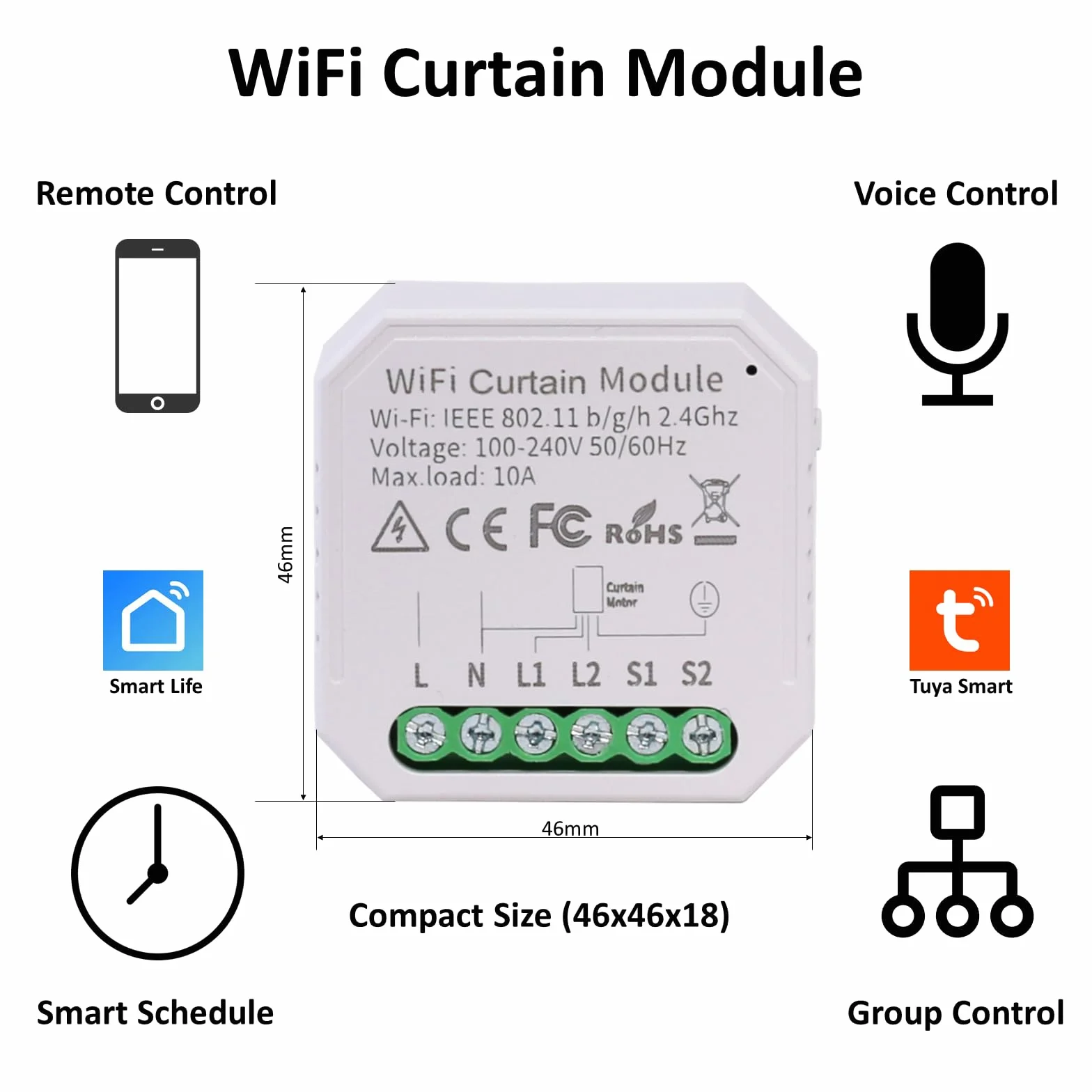 Inteligentny moduł przełącznika rolety WiFi Smart Life/Tuya Smart z pilotem, współpracuje z Alexa/Google Home
