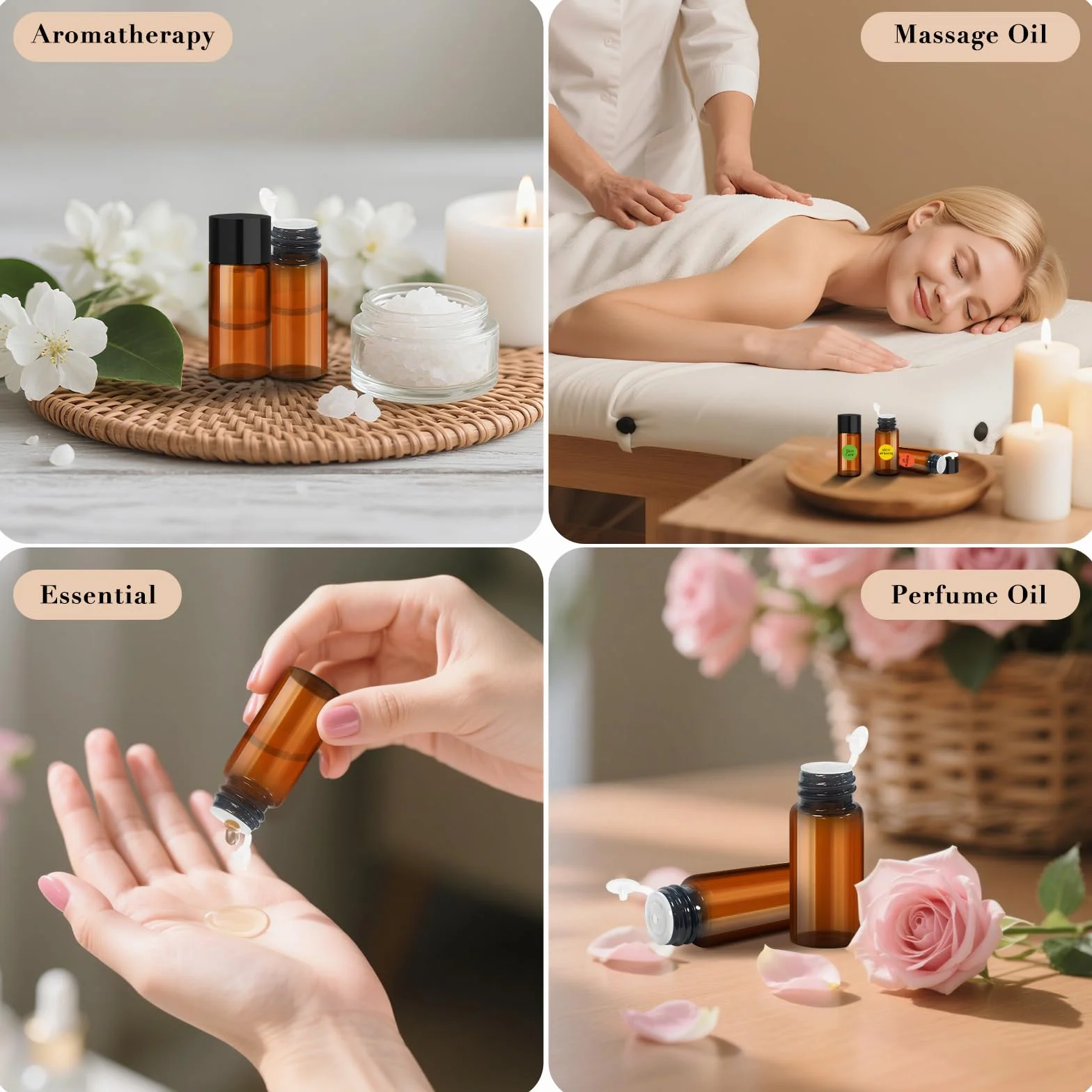 Bursztynowe butelki szklane 10 ml 30 sztuk na olejki eteryczne próbki aromaterapia