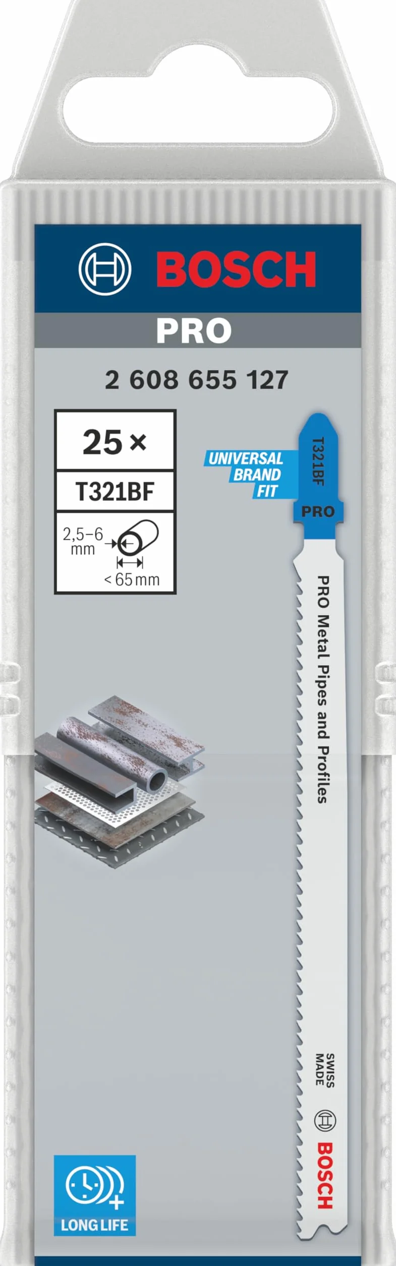 Bosch 25 x PRO Metal Pipes and Profiles T321BF brzeszczot do wyrzynarki (do rur i profili z metalu, blachy stalowej, długość 132 mm, profesjonalne akcesoria do wyrzynarki)