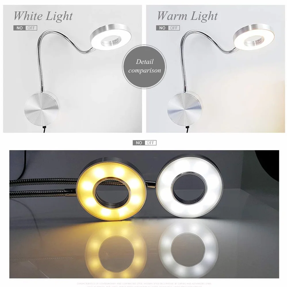 LANMOU Lampa ścienna LED 5W 420lm 40cm z wtyczką USB ściemniacz 3 temperatury barwowe