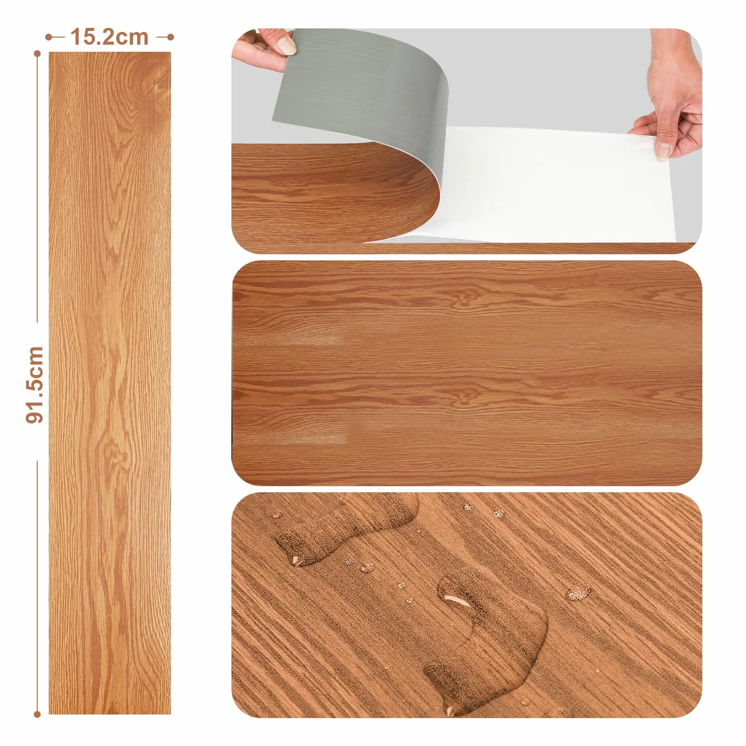 Fiqops Wykładzina podłogowa z PCW, 21 płytek, ok. 3 m², podłoga winylowa, wodoodporna, wodoodporna, samoprzylepna, winylowa, 91,5 x 15,2 cm, grubość 1,5 mm (ciepły dęb)