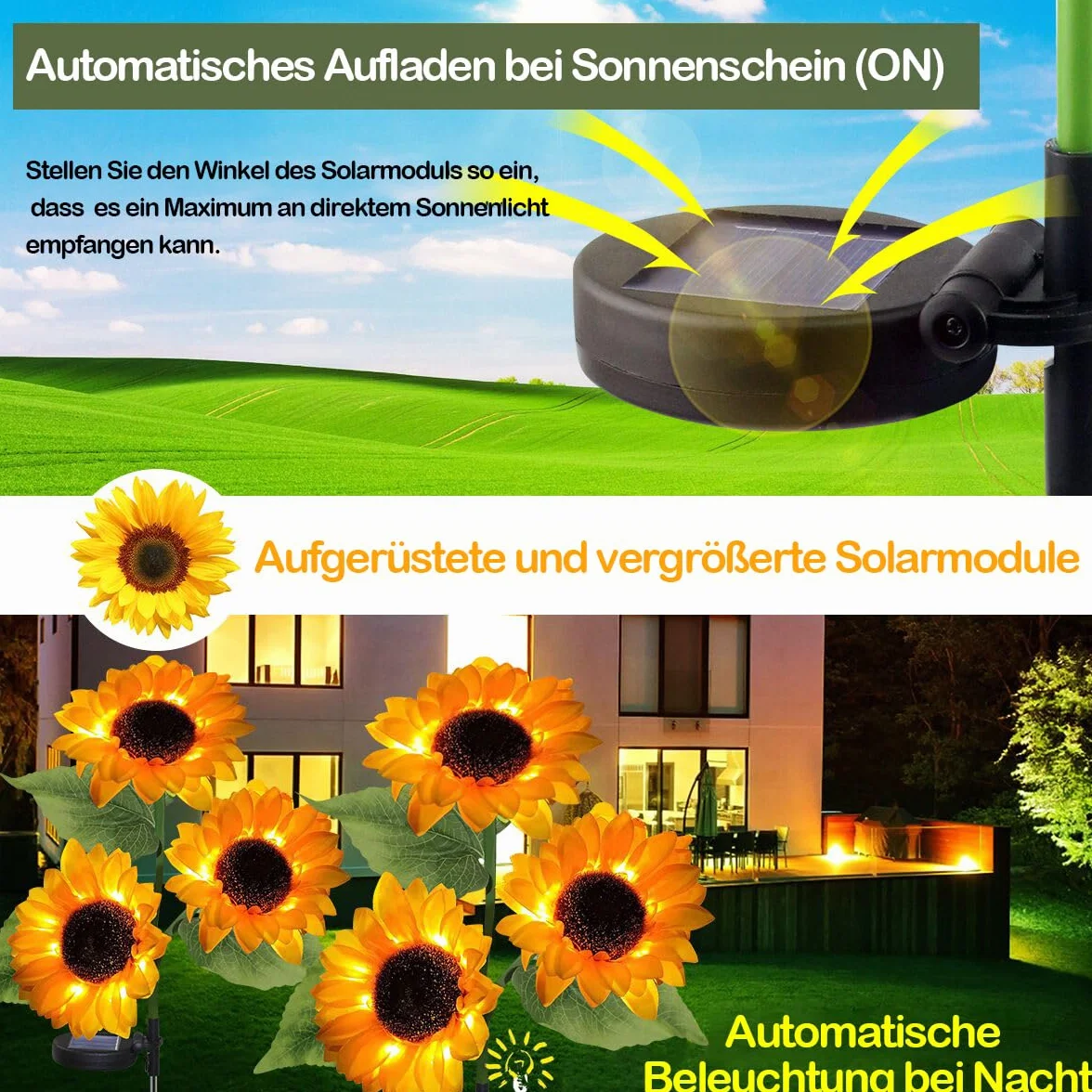 HELESIN Lampy solarne do ogrodu, na zewnątrz, z 3 słonecznikami i 20 diodami LED, wodoszczelność IP65, kwiaty solarne do użytku na zewnątrz, dekoracja ogrodowa na zewnątrz, prezent na Dzień Matki