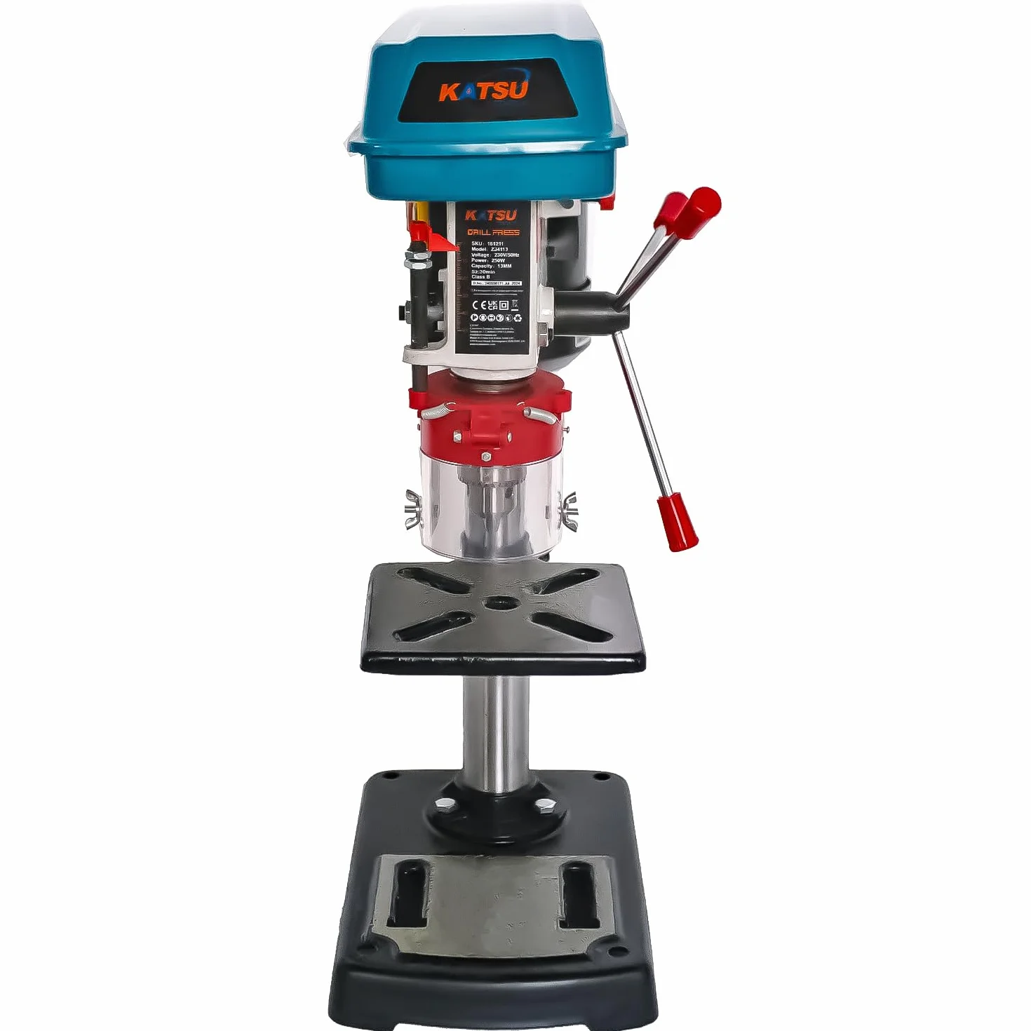 KATSU Tools Wiertarka stołowa 250 W + uchwyt 13 mm + 5 prędkości elektroniczny przełącznik zmiennej prędkości + 50 mm maksymalna głębokość wiercenia + maks. 2620 obr./min + stół wiertarski z regulacją