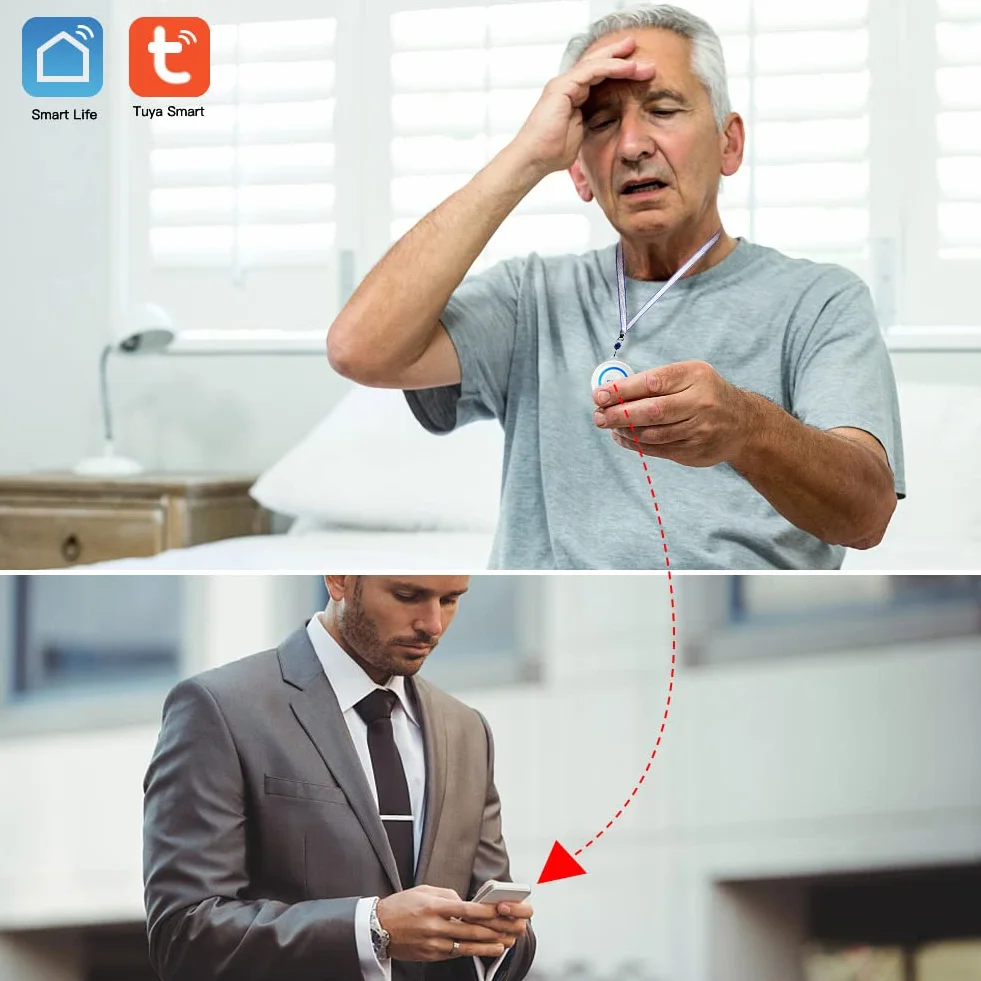 SINGCALL Tuya Wifi Smart Przycisk Alarm SOS dla Osób Starszych/Dzieci, Alarm dla Pacjentów w Podeszłym Wieku, Niebieski Przycisk Połączenia, Podłączenie do Telefonu(odpowiednie dla środowisk domowych)