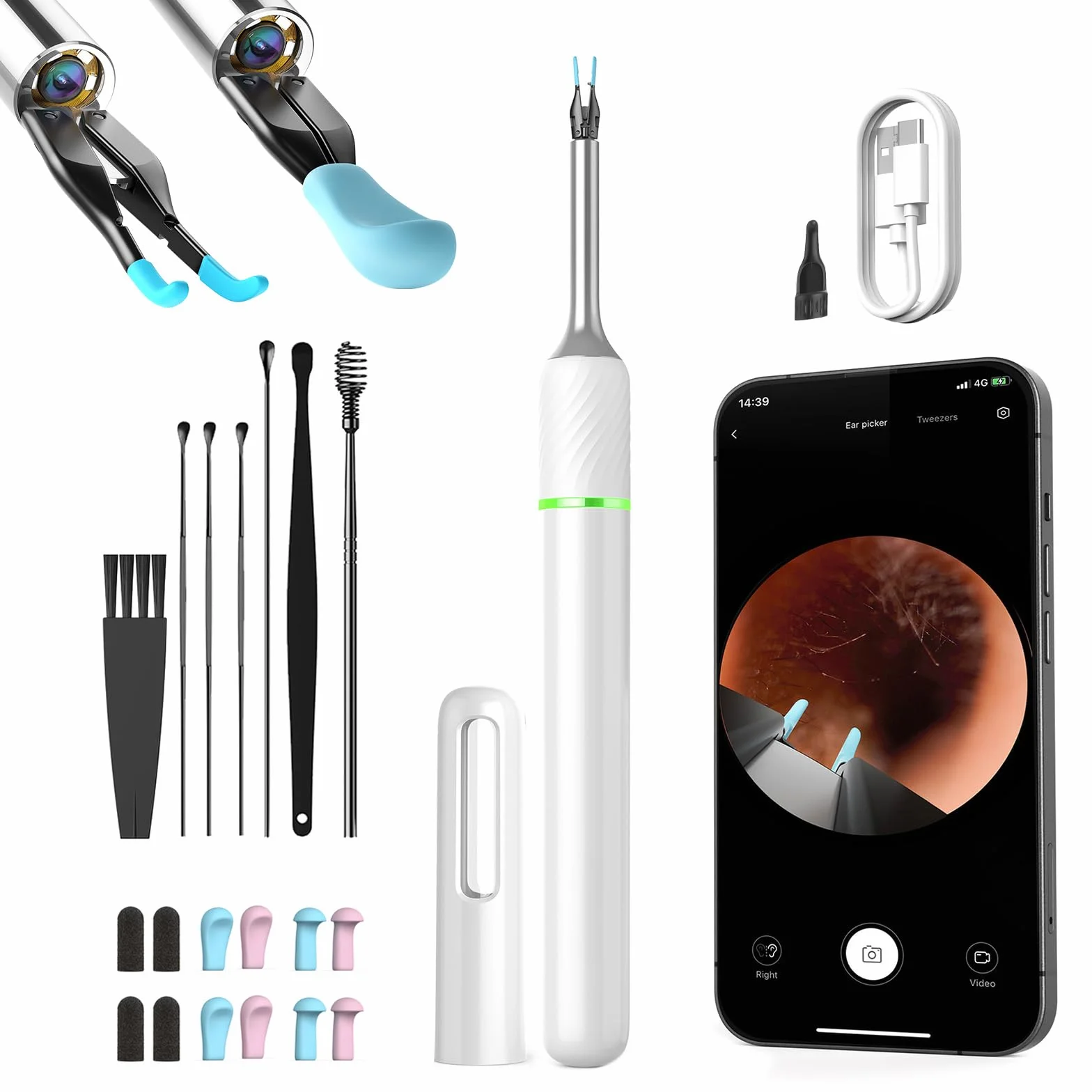 Otoskop Czyszczenie ucha 1920P HD, 3.2mm Otoskop do usuwania woskowiny z uszu, WIFI Endoskop do Usuwania Woskowiny, wodoodporne otoskop z 6 diodami LED do telefonów iPad, iOS, Android Smartphones