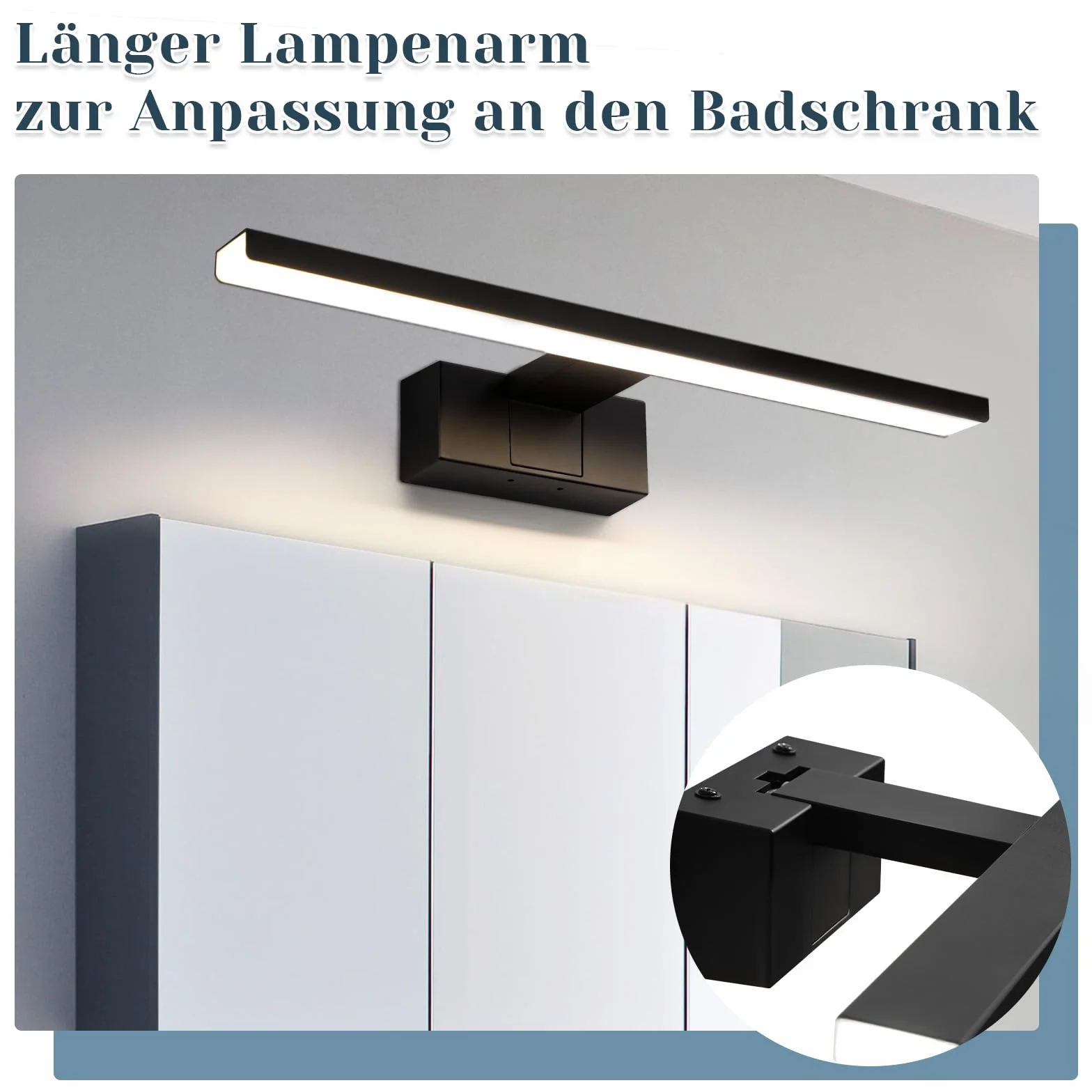 Homefire Lampa nad lustro łazienkowe, 60 cm, czarna, łazienkowa, wodoszczelna, IP44, nowoczesna, neutralna biel, 4000 K, lampa ścienna do piwnicy, kuchni, szafki łazienkowej