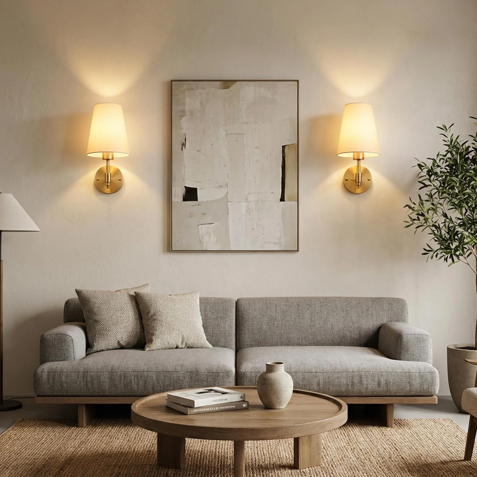 Zestaw 2 lamp ściennych LED do wnętrz, retro złote lampy ścienne do łazienek, styl industrialny, 3000K-6000K z kloszem z tkaniny, lampy ścienne do sypialni, salonów i klatek schodowych