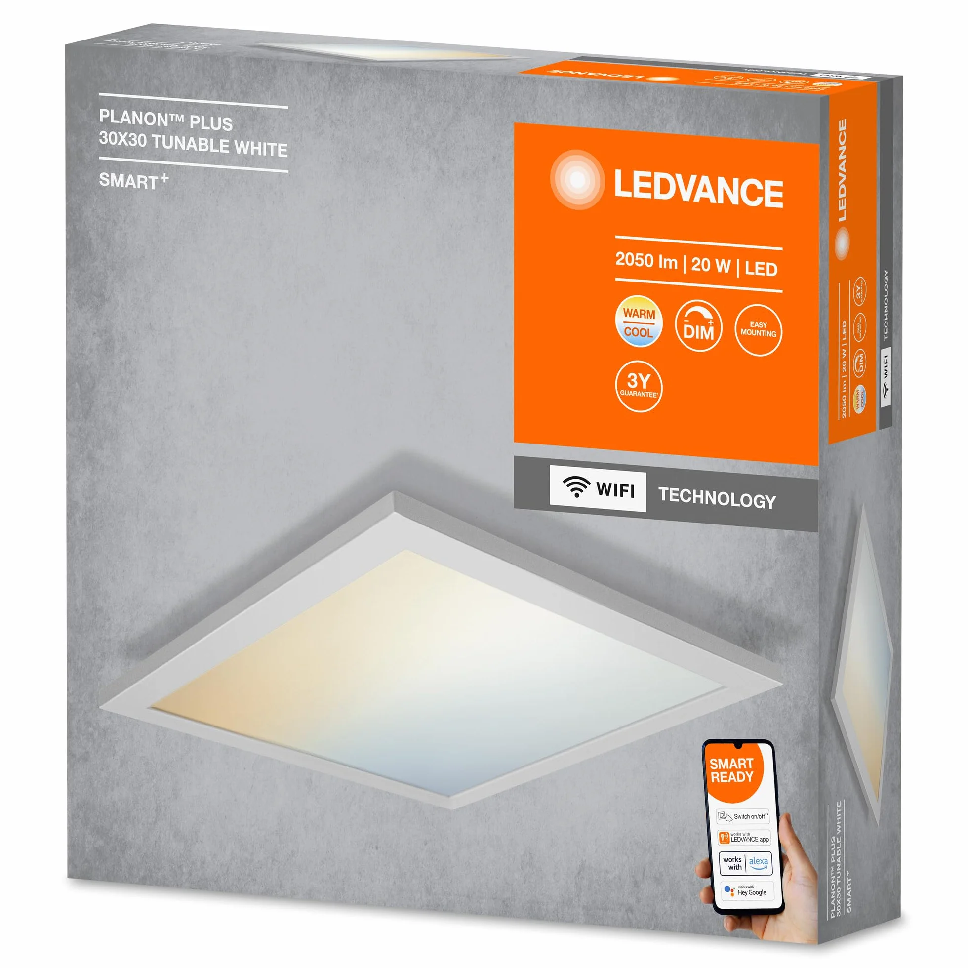 LEDVANCE Oprawa oświetleniowa: for sufit, SMART+ PLANON PLUS przestrajalny biały / 20 W, 220…240 V, kąt rozsyłu światła: 110°, Program przestrajalny biały, 3000…6500 K, materiał: aluminum, IP20