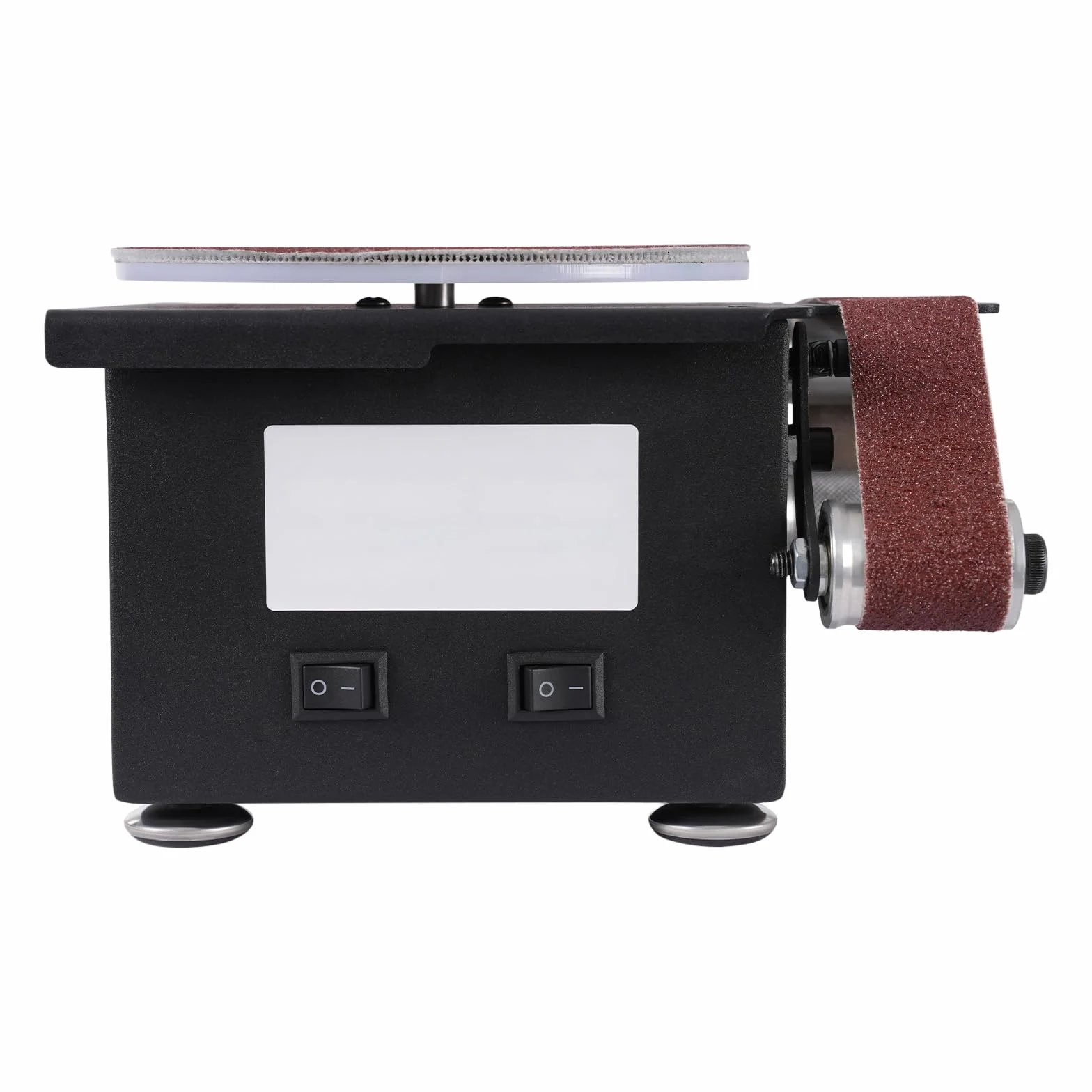 Szlifierka talerzowa, szlifierka taśmowa, 100 W, 150 mm, 7-biegowa regulacja prędkości obrotowej, szlifierka taśmowa i talerzowa, 4250-8500 obr./min, z 10 papierami ściernymi i taśmami szlifierskimi