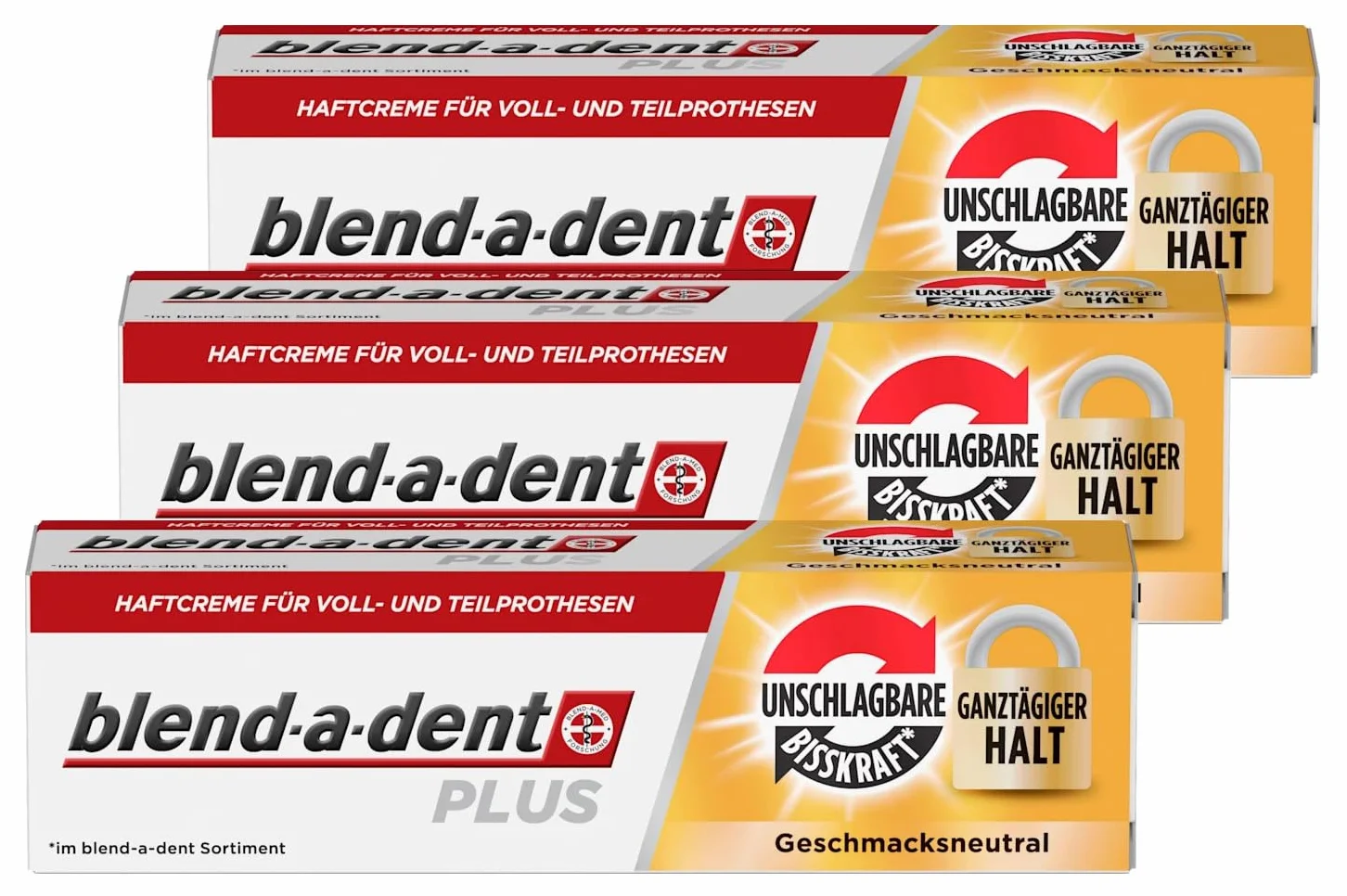 3 x 40 g Blend-a-dent PLUS Premium krem samoprzylepny – neutralny smak – Duokraft