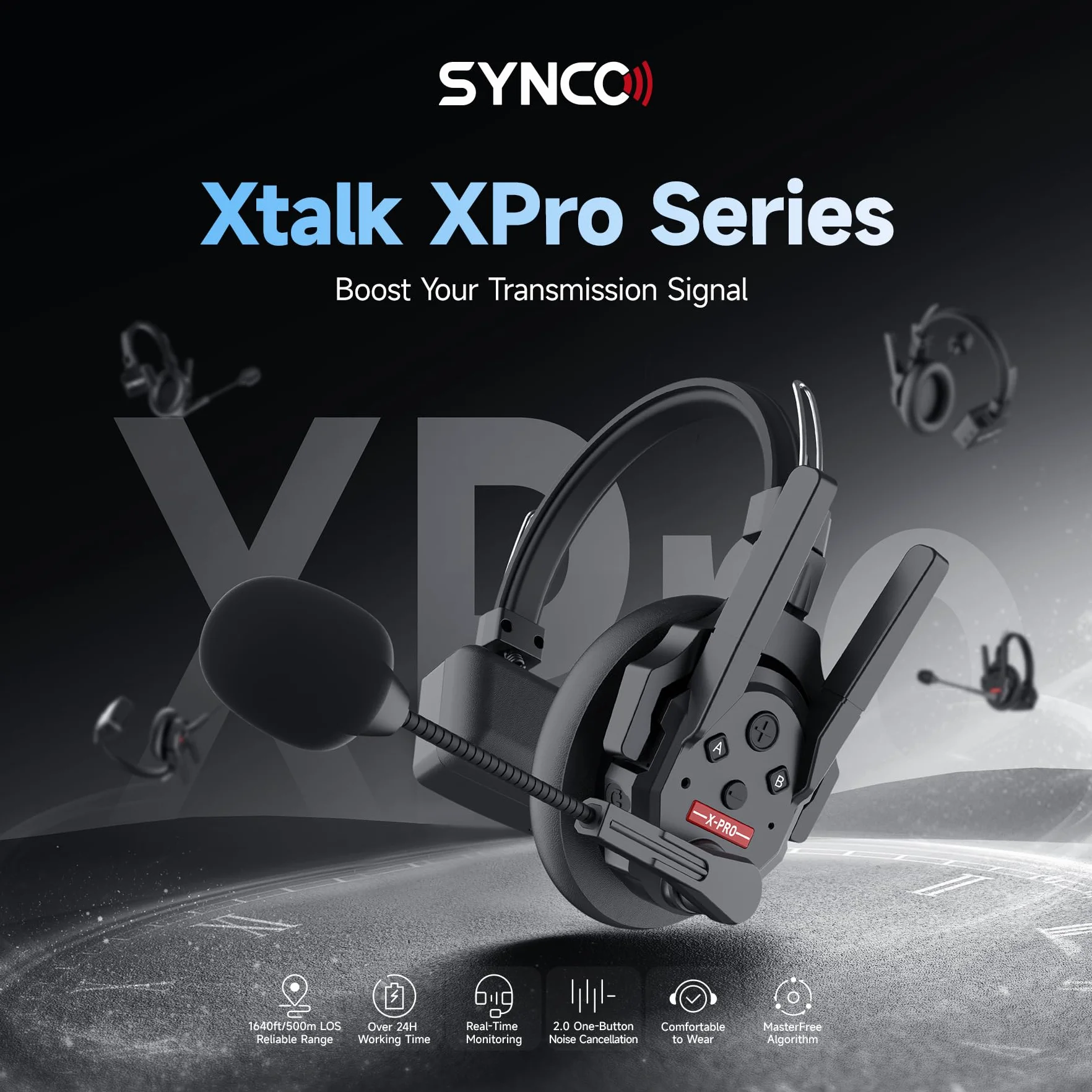 SYNCO XTalk XPro bezprzewodowy interkomowy zestaw słuchawkowy 2,4 GHz, pełny dupleks, losowy, główny design, 500 m, bateria 24 h (XPro2, 2 szt.)