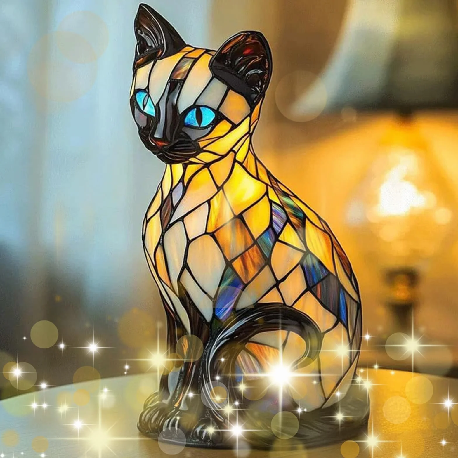 Retro kot barwiony żywicą lampa stołowa kot, vintage zwierzęta lampka nocna wystrój domu, seria lamp stołowych ze zwierzętami dla zakochanych (#A, 20 cm) (D, 30 cm)