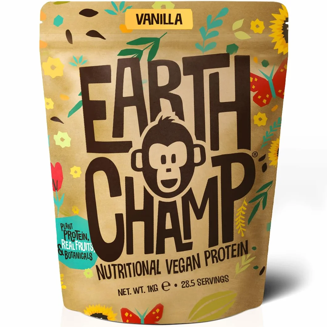 Wegański proszek białkowy (1 kg) - 28 porcji - EarthChamp by Wyldsson - Waniliowy shake proteinowy na bazie roślin, bez nabiału, bezglutenowy, bez laktozy (waniliowy)