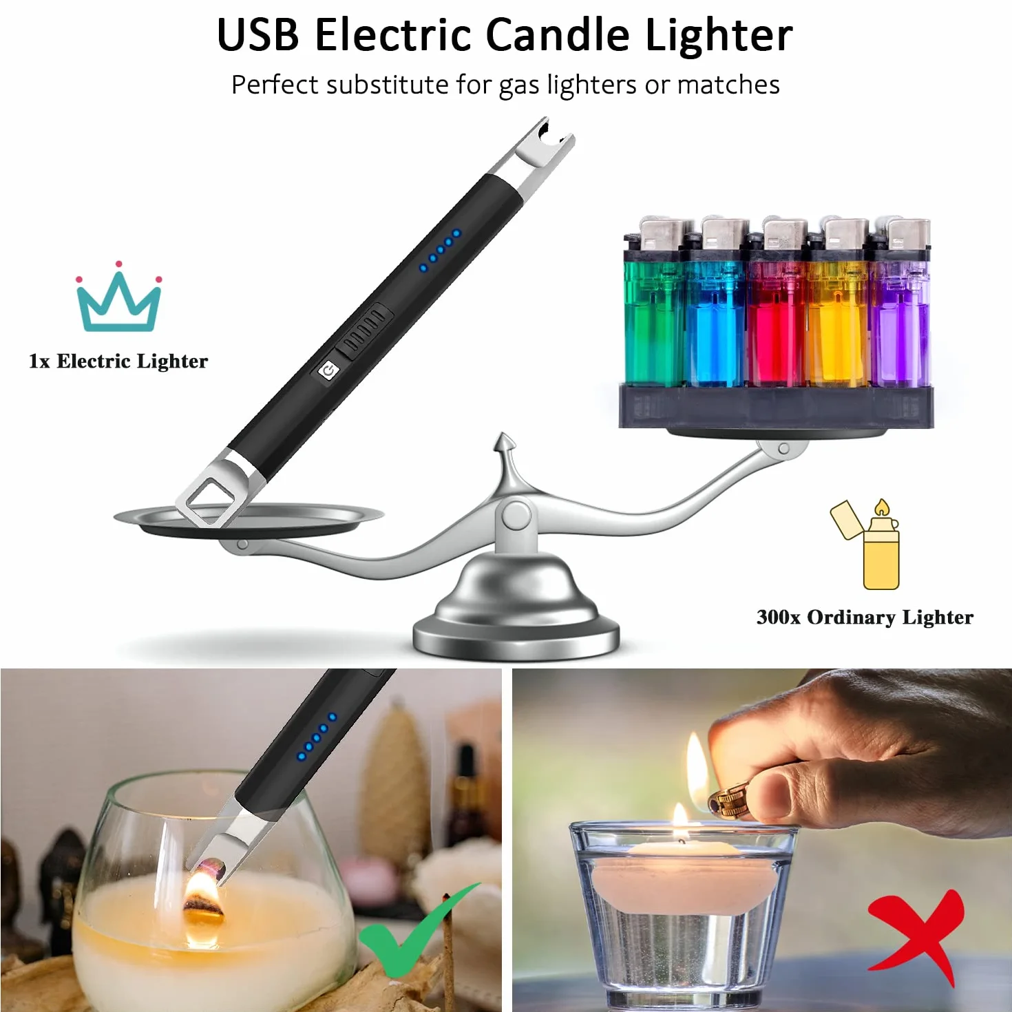 Zapalniczka łukowa, odporna na wiatr, bezpłomieniowa, ładowana, USB, z oświetleniem LED, do świec, grilla kempingowego, czarna