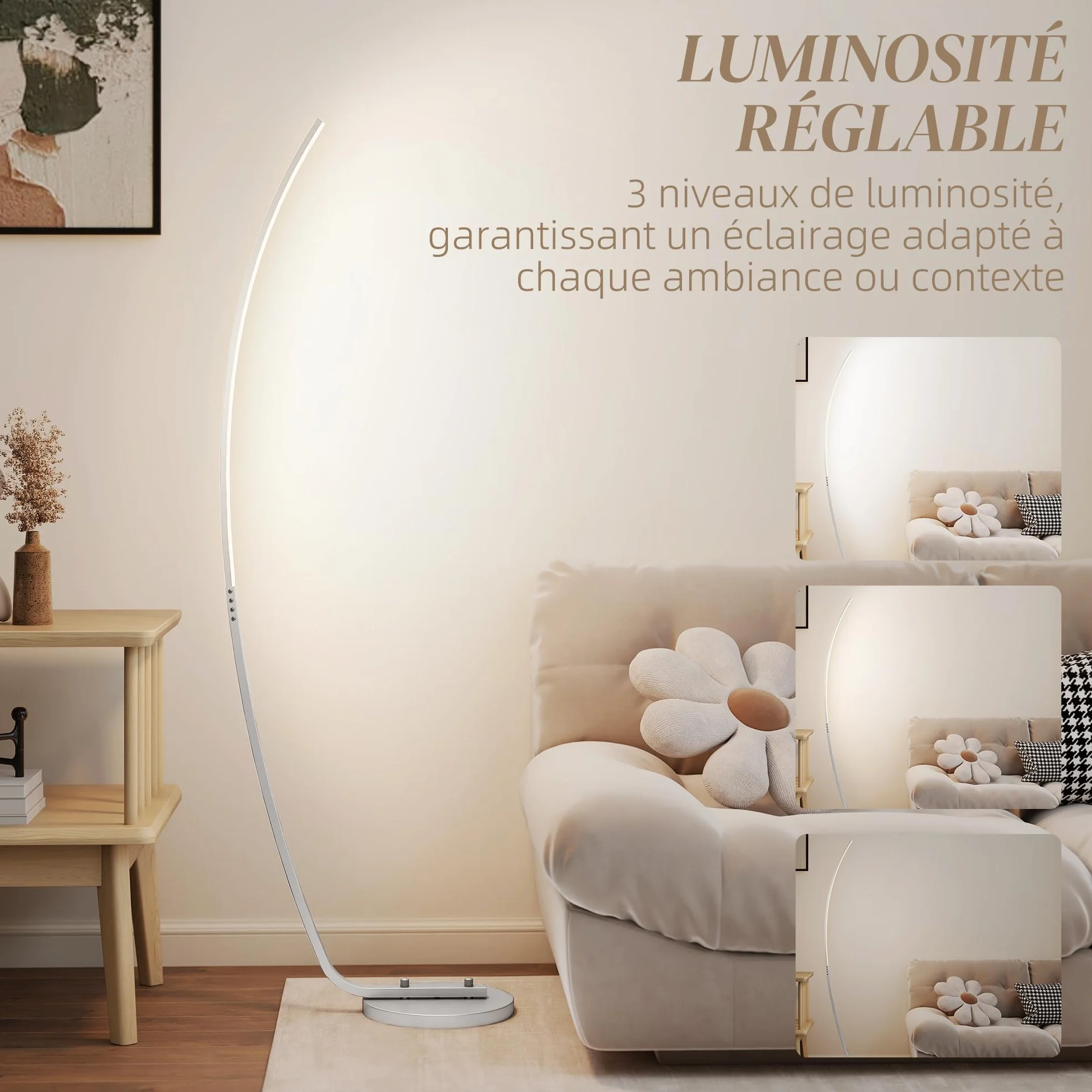 HOMCOM Lampa podłogowa do salonu, współczesna lampa do salonu LED z 3 poziomami regulacji jasności, przełącznik nożny, lampa podłogowa do salonu, sypialni, gabinetu,