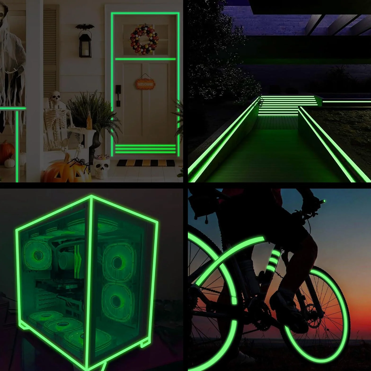 3 rolki fluorescencyjnej taśmy klejącej, świecąca w ciemności, świecący efekt świetlny, samoprzylepna, bez pozostawiania kleju, na schody, ściany, akcesoria sceniczne (10 mm x 5 m, zielona)