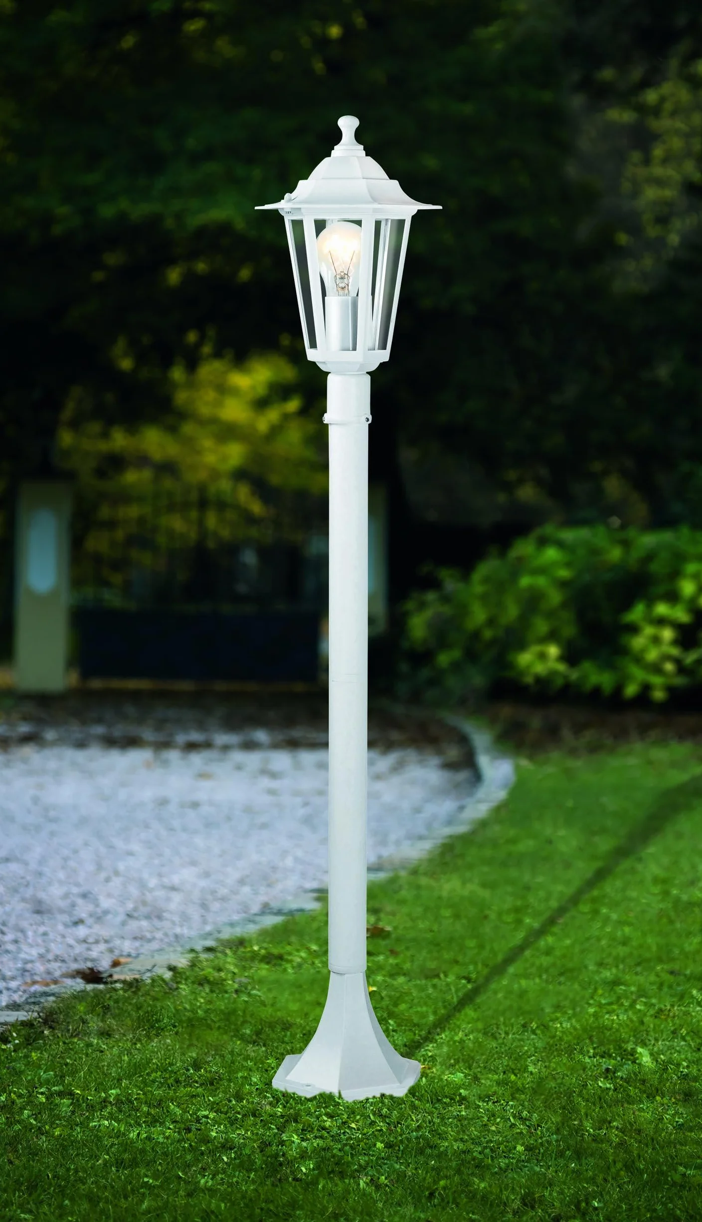 EGLO Lampa stojąca zewnętrzna E27 IP44 biała odlew aluminiowy szkło