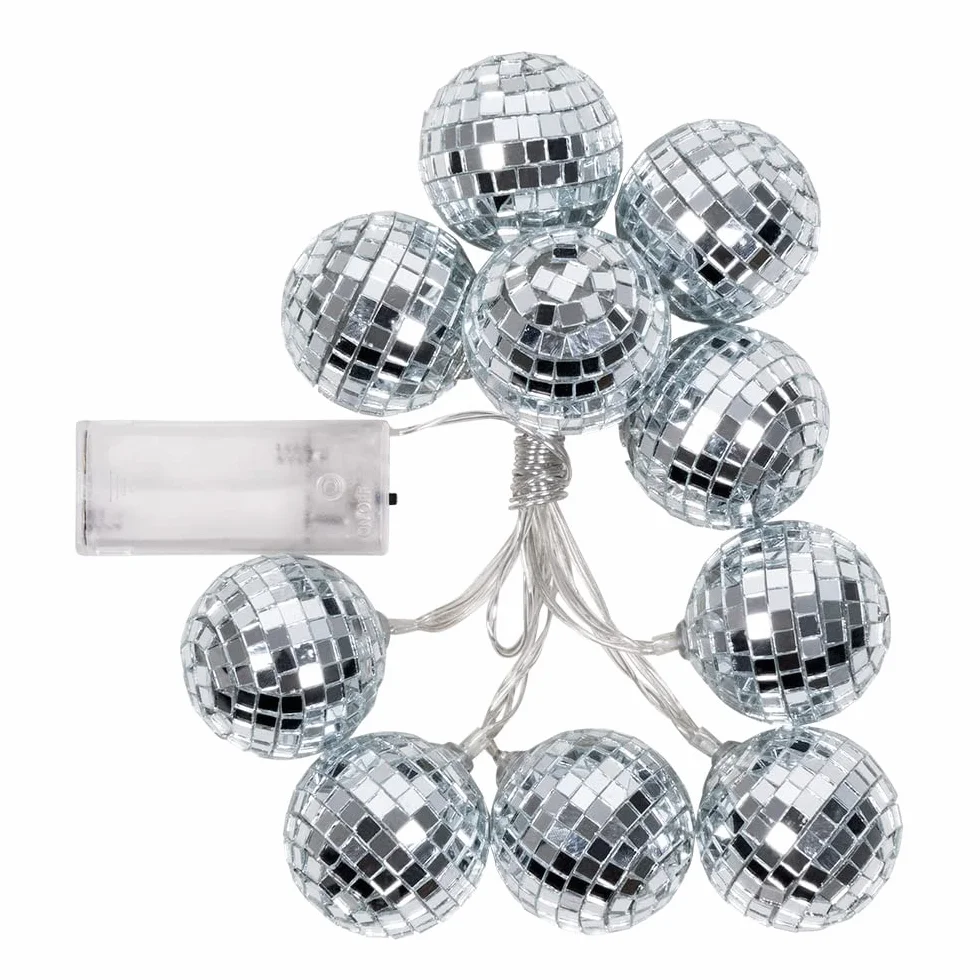 Boland 00768 – łańcuch świetlny LED, kule dyskotekowe, długość 140 cm, typ baterii 2 x AA, kula dyskotekowa, lata 70., dekoracja, karnawał, impreza tematyczna