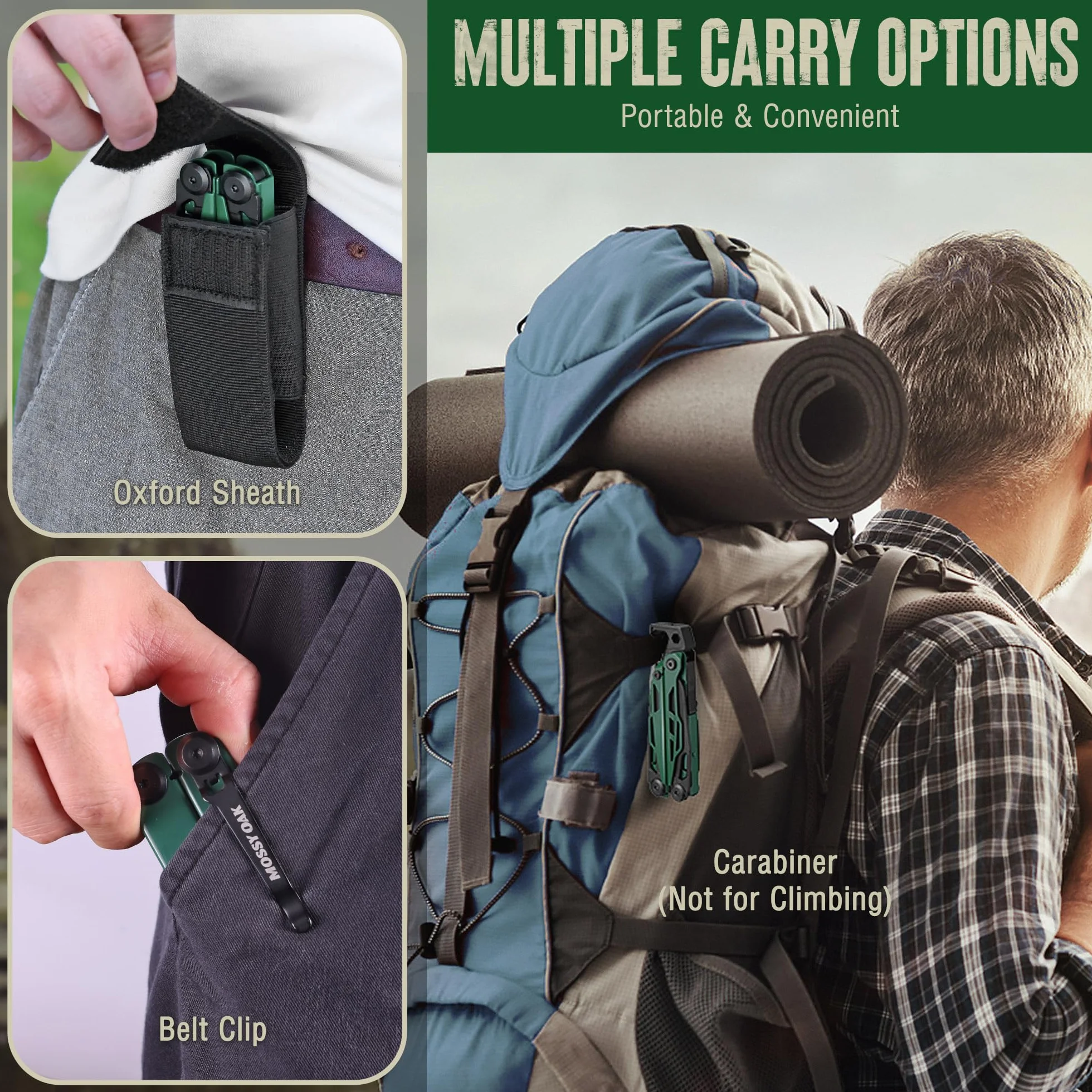 Mossy Oak Szczypce wielofunkcyjne, 27 w 1 narzędzie multitool, składane narzędzie wielofunkcyjne ze stali nierdzewnej, wielofunkcyjne szczypce z 4 bitami, nóż, do wędrówek, kempingu, napraw z torbą do