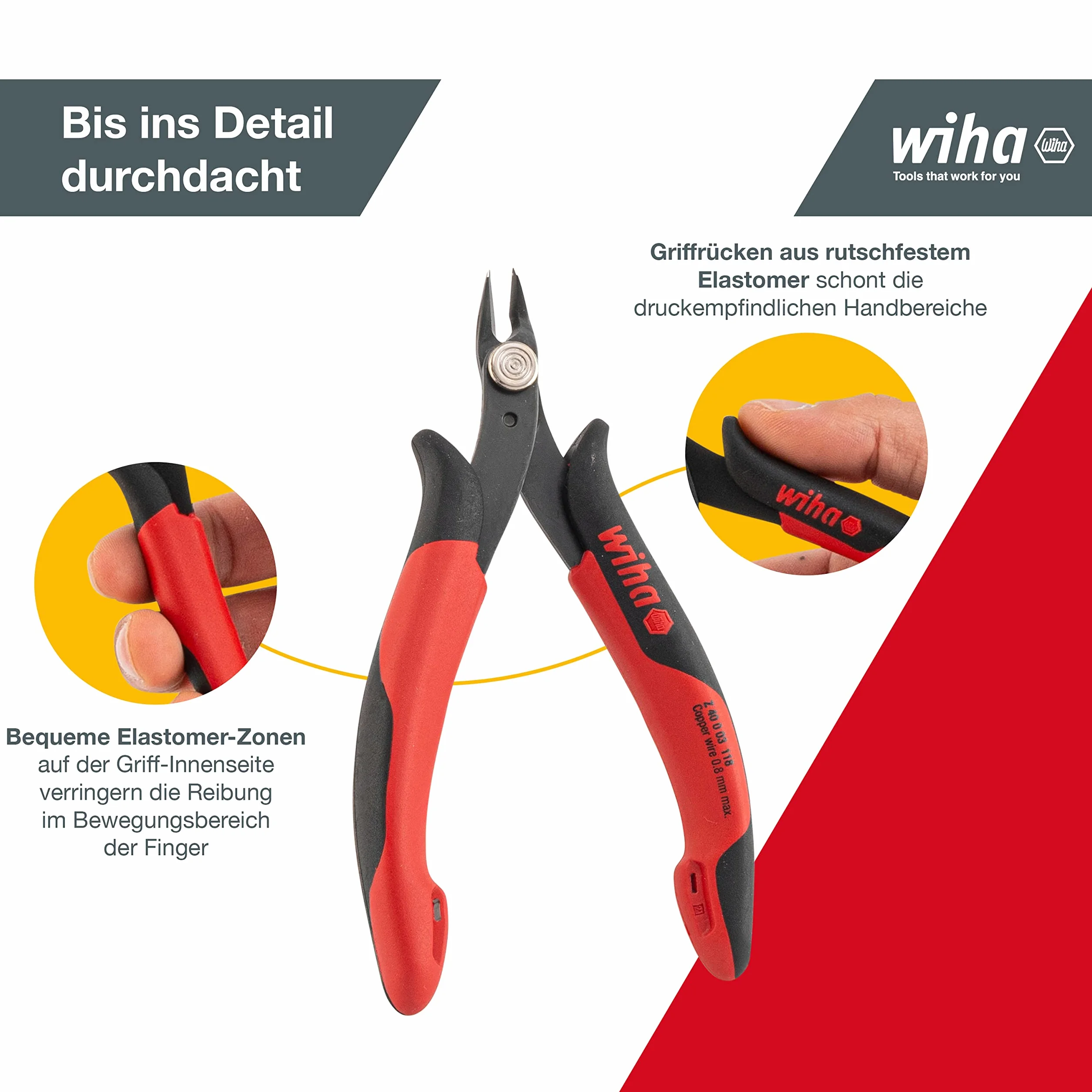 Wiha Szczypce ciętece po ukosie Electronic z bardzo wąską główką, bez zjazdu 128 mm, 5 1/8" (26812)