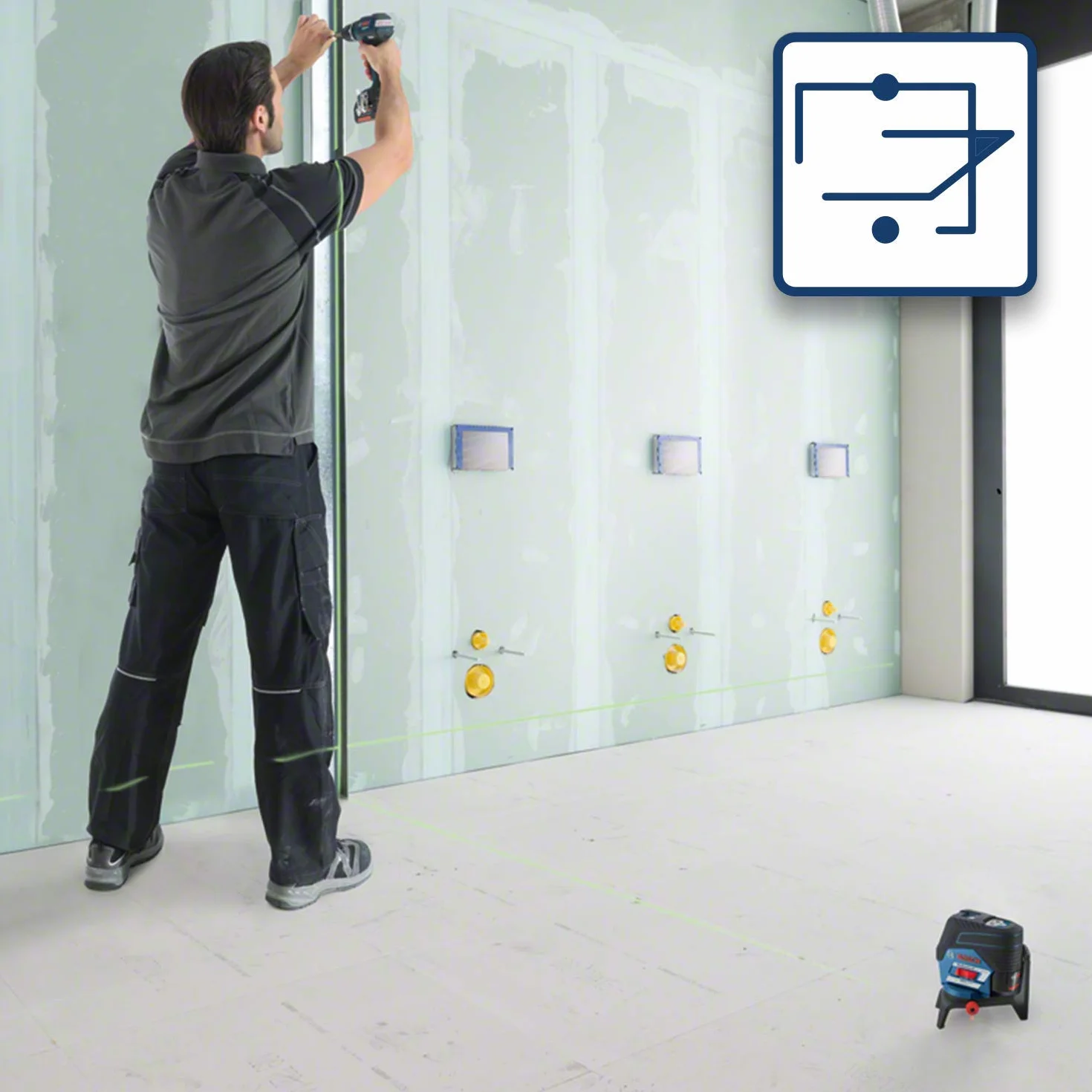 Bosch Professional system 12V: laser wielofunkcyjny GCL 2-50 CG (1 akumulator GBA 12V 2.0Ah, ładowarka, zielona wiązka, uchwyt, widzialny zasięg: do 20 m, walizka L-BOXX)
