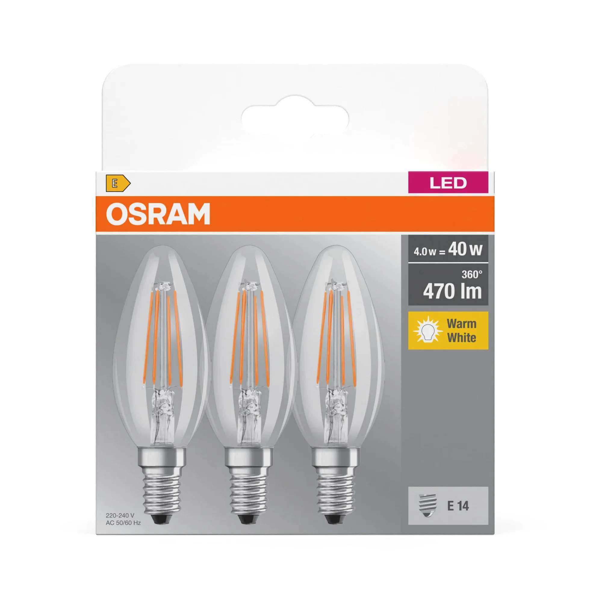OSRAM Lampa LED | Trzonek: E14 | Ciepły biały | 2700 K | 4 W | przezroczysta | LED BASE CLASSIC B [Klasa efektywności energetycznej A++]