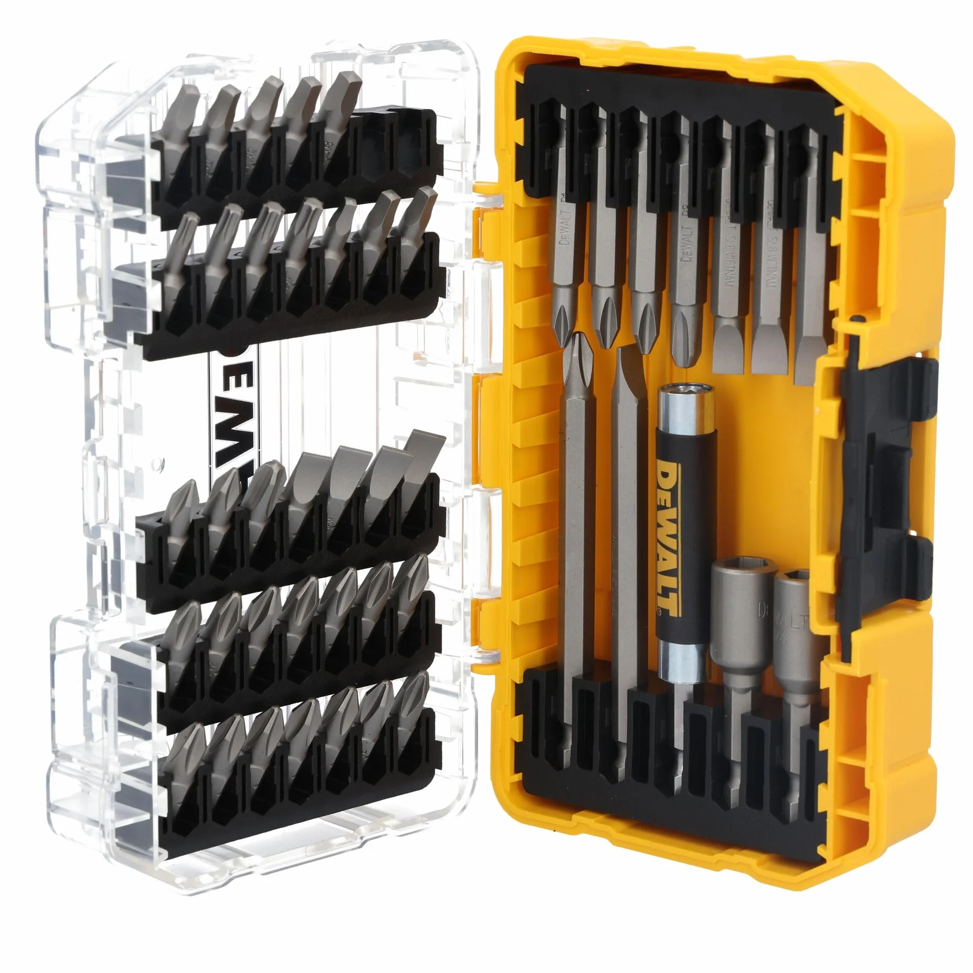 DEWALT Zestaw wkrętaków z wytrzymałą obudową, 45-częściowy (DW2166), zestaw wkrętaków szarych/srebrnych z wytrzymałą obudową