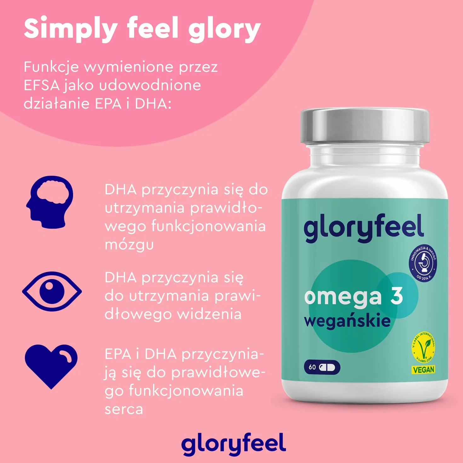 Omega-3 wegańskie z oleju z alg (1440 mg), kapsułka - markowy surowiec Life's™ OMEGA-wysoka dawka 432 mg DHA i 216 mg EPA (w postaci trójglicerydów) -testowane laboratoryjnie i produkowane w Niemczech
