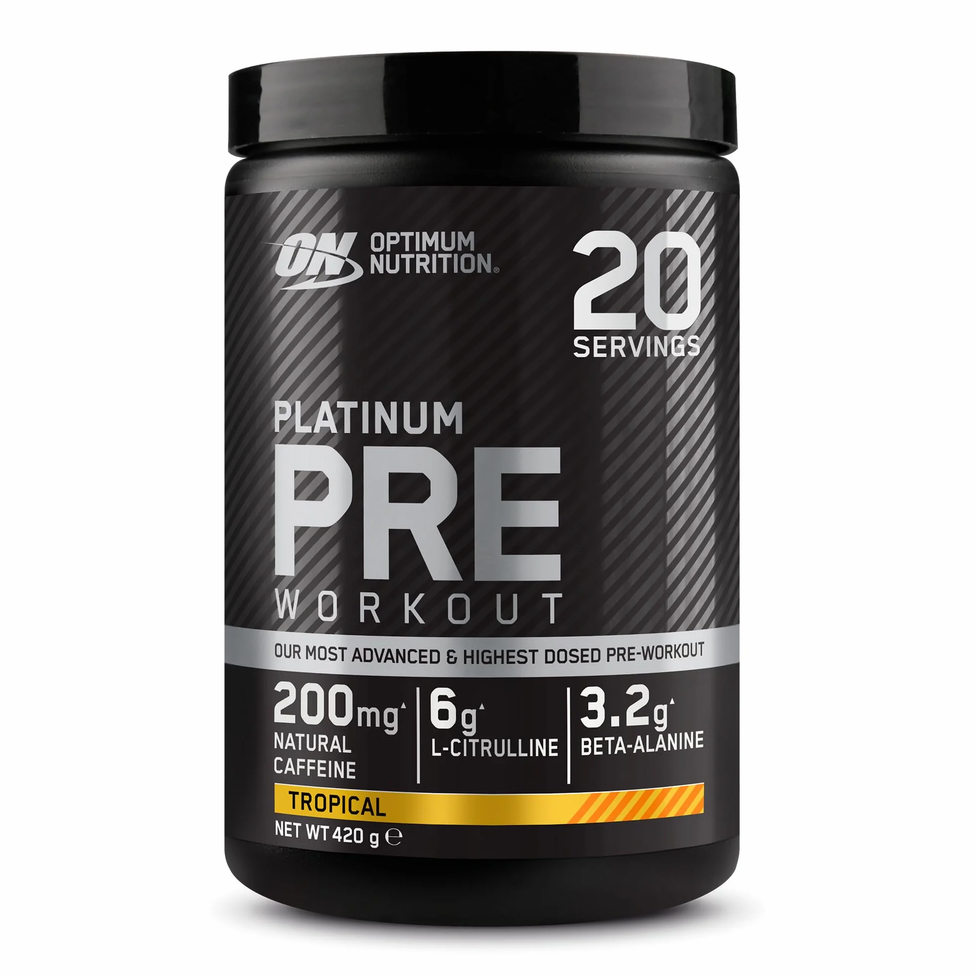 Optimum Nutrition Gold Standard przedtreningowa odżywka energetyczna z monohydratem kreatyny, beta-alaniną, kofeiną i wit. B12 i B6, smak Tropical, 20 porcji, 420 g