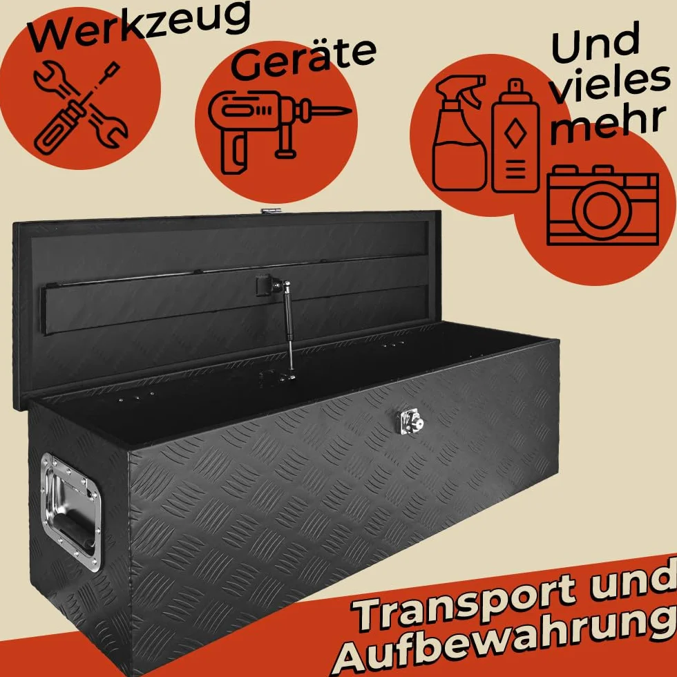 Skrzynka na dyszel, czarna, montażowa, skrzynka na narzędzia, skrzynka aluminiowa, skrzynka na przyczepę, zamykana, aluminiowa skrzynka transportowa, skrzynka narzędziowa, aluminiowa trucky, wersja
