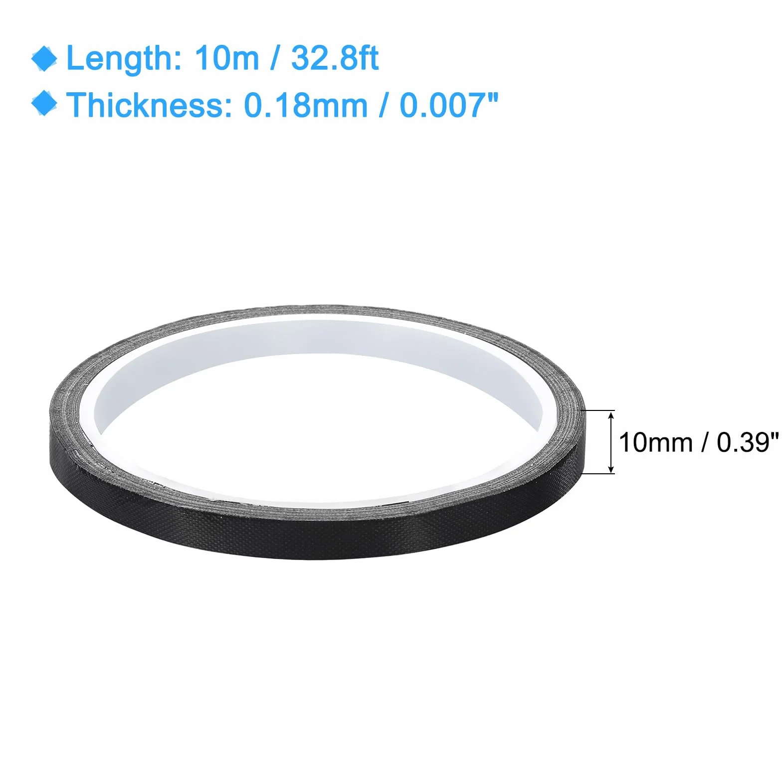 QUARKZMAN Taśma wysokotemperaturowa 10 mm taśma tekstylna powlekana PTFE taśma odporna na ciepło do uszczelniania próżniowego taśma klejąca 10 m/33 stopy czarna grubość 0,18 mm