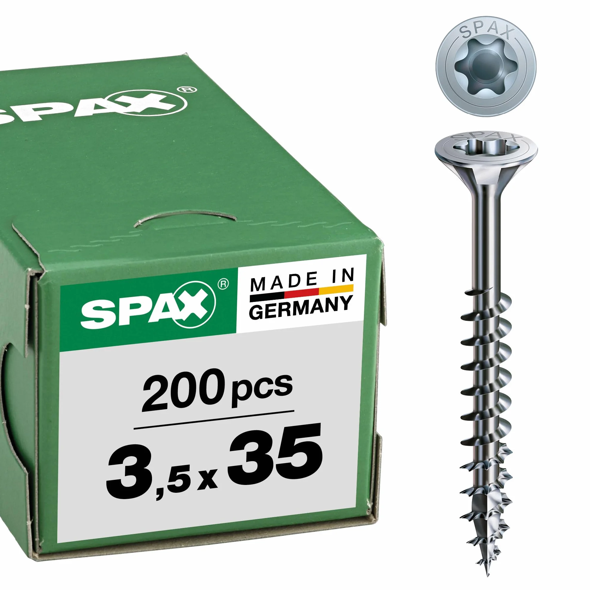 Wkręt uniwersalny SPAX 3,5 x 35 mm, 200 sztuk, T-STAR plus, łeb wpuszczany, gwint częściowy, 4CUT, WIROX A3J, ocynkowany nieszlifowany, 010350353