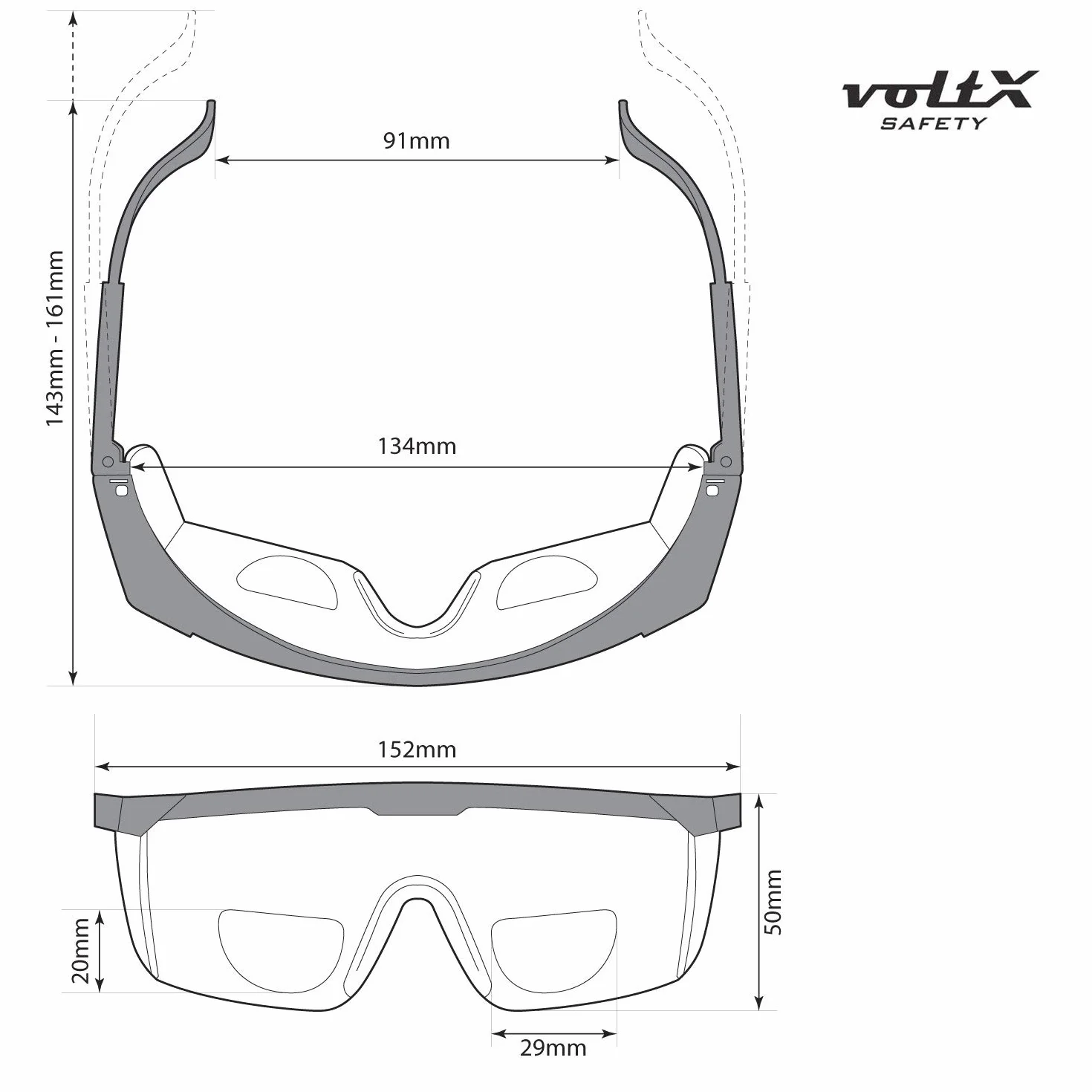 voltX Dwuogniskowe okulary ochronne "Classic" (przezroczyste +3.0 dioptrii) – certyfikat UKCA i CE EN166f – w zestawie sznurek zabezpieczający z ochroną głowy + soczewka przeciwmgielna UV400