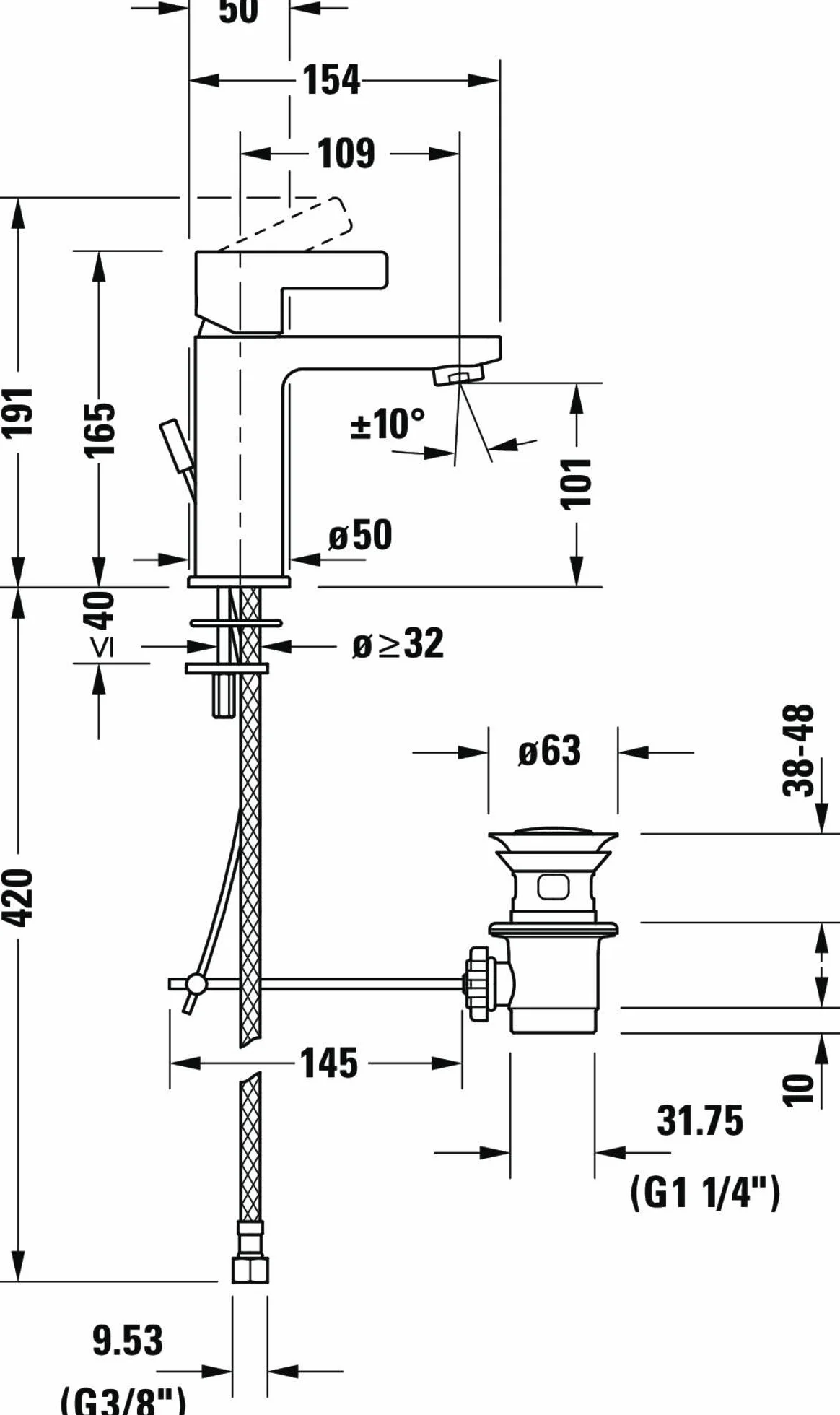 Duravit D-Neo Umywalka łazienkowa, Rozmiar M (wysokość ust 110 mm), Mikser umywalka łazienka z przesączkiem, chrom