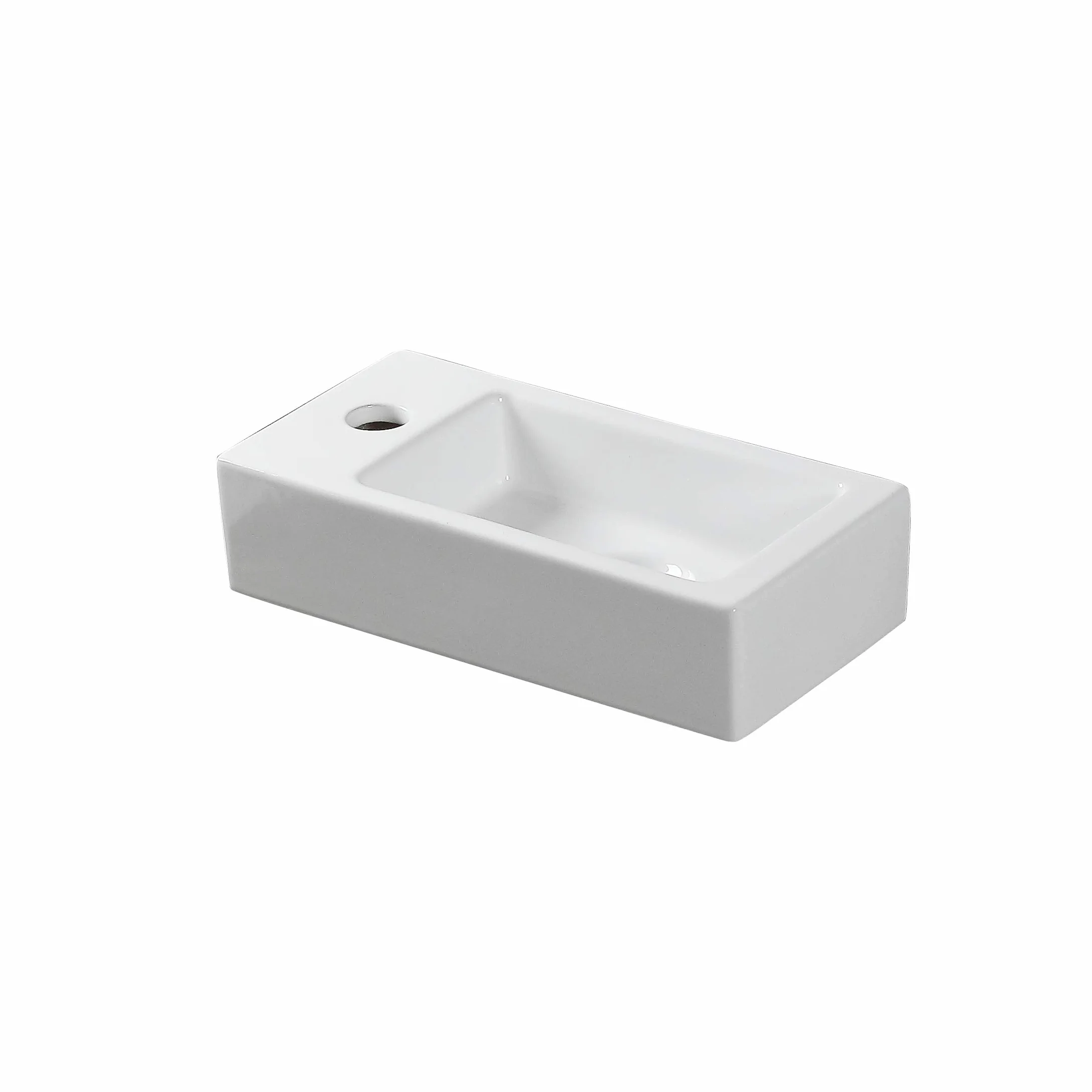 Wisząca mała ścienna ceramiczna umywalka, prostokątny zlew do szatni (lewa)