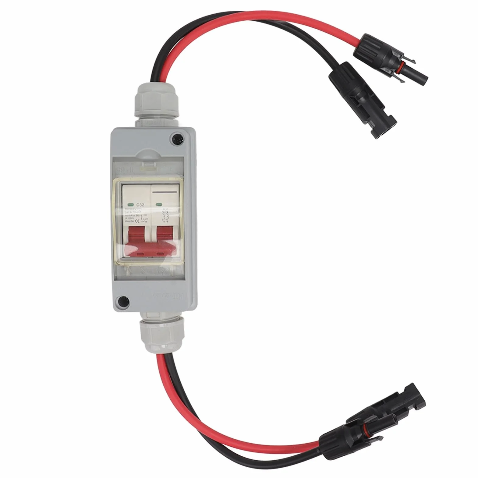 Wyłącznik Automatyczny MCB 2P DC 500V 32A z Odłącznikiem i Wodoodporną Skrzynką Rozdzielczą IP65, Kablem i Złączem PV dla Systemów Fotowoltaicznych