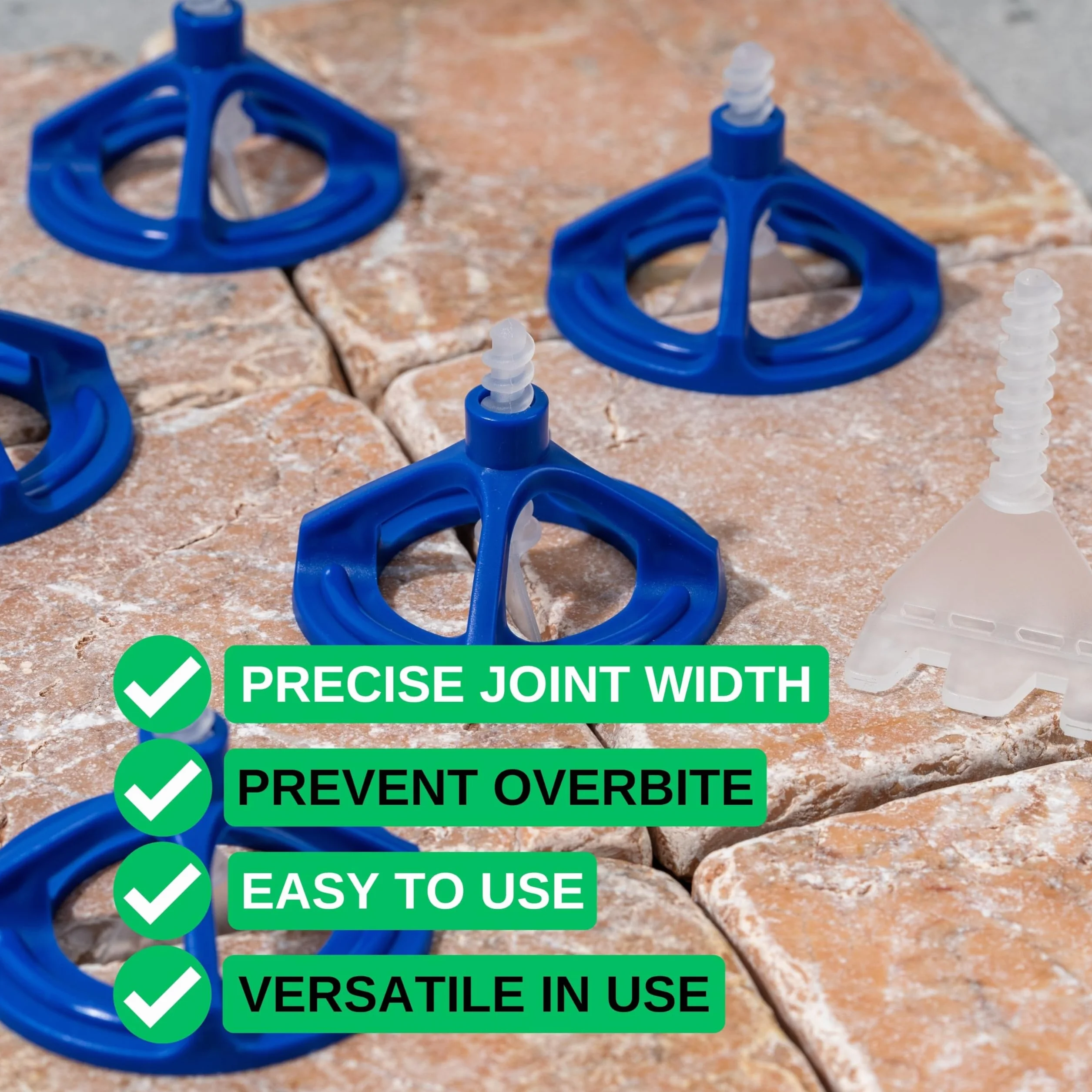 System poziomowania płytek, 200-częściowy zestaw, do płytek o szerokości 1 mm i grubości 5-20 mm, po 100 x kapturów i kieszeni gwintowanych, zestaw pomocniczy w montażu płytek, system układania