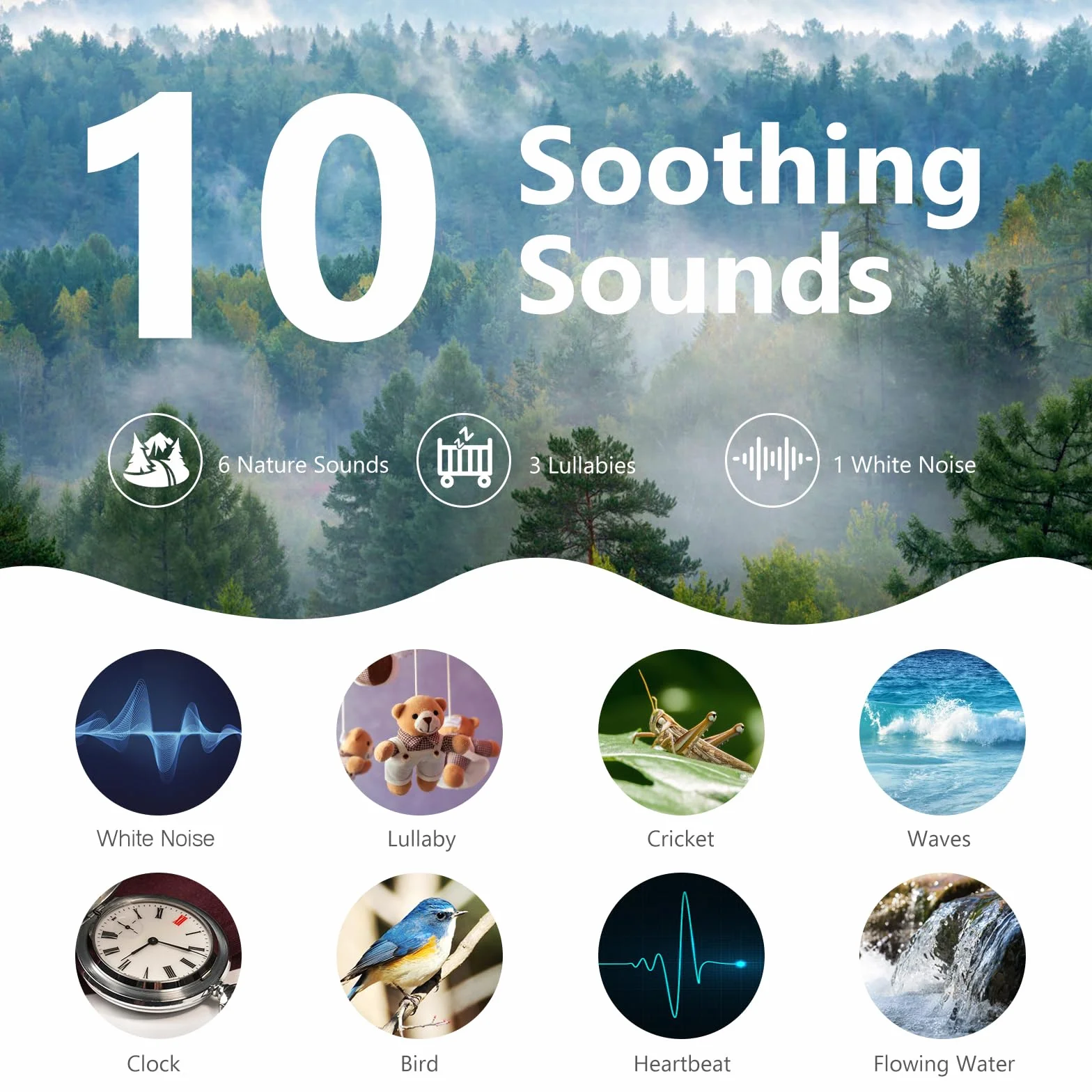 ORIA White Noise Machine urządzenie wspomagające zasypianie dziecka, biały szum, 10 naturalnych dźwięków, 3 ustawienia timera, funkcja pamięci, możliwość ładowania przez USB, pomoc w zasypianiu, kolor