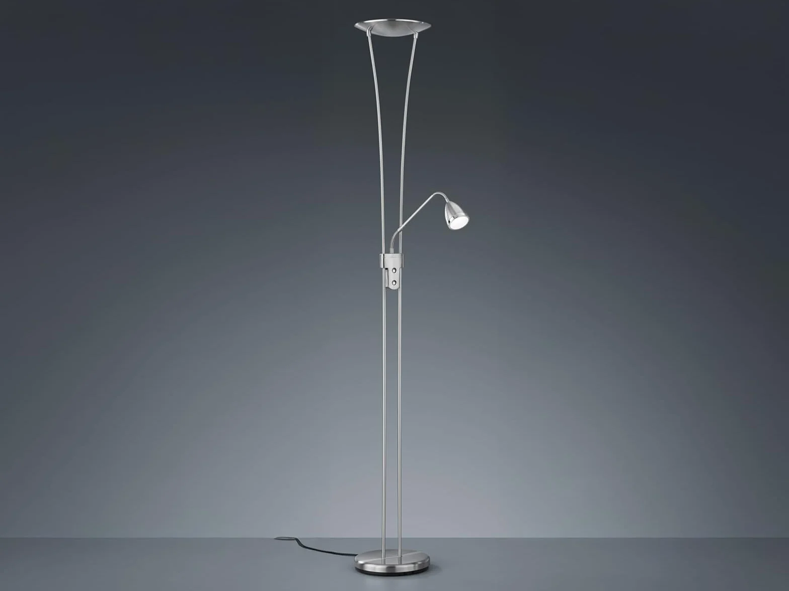 Trio Leuchten Lampa LED w kolorze matowego niklu, łącznie z 1 x 20 W LED i 1 x 5 W LED, reflektor i ramię do czytania oddzielnie ściemniane, wysokość – 180 cm 426410207