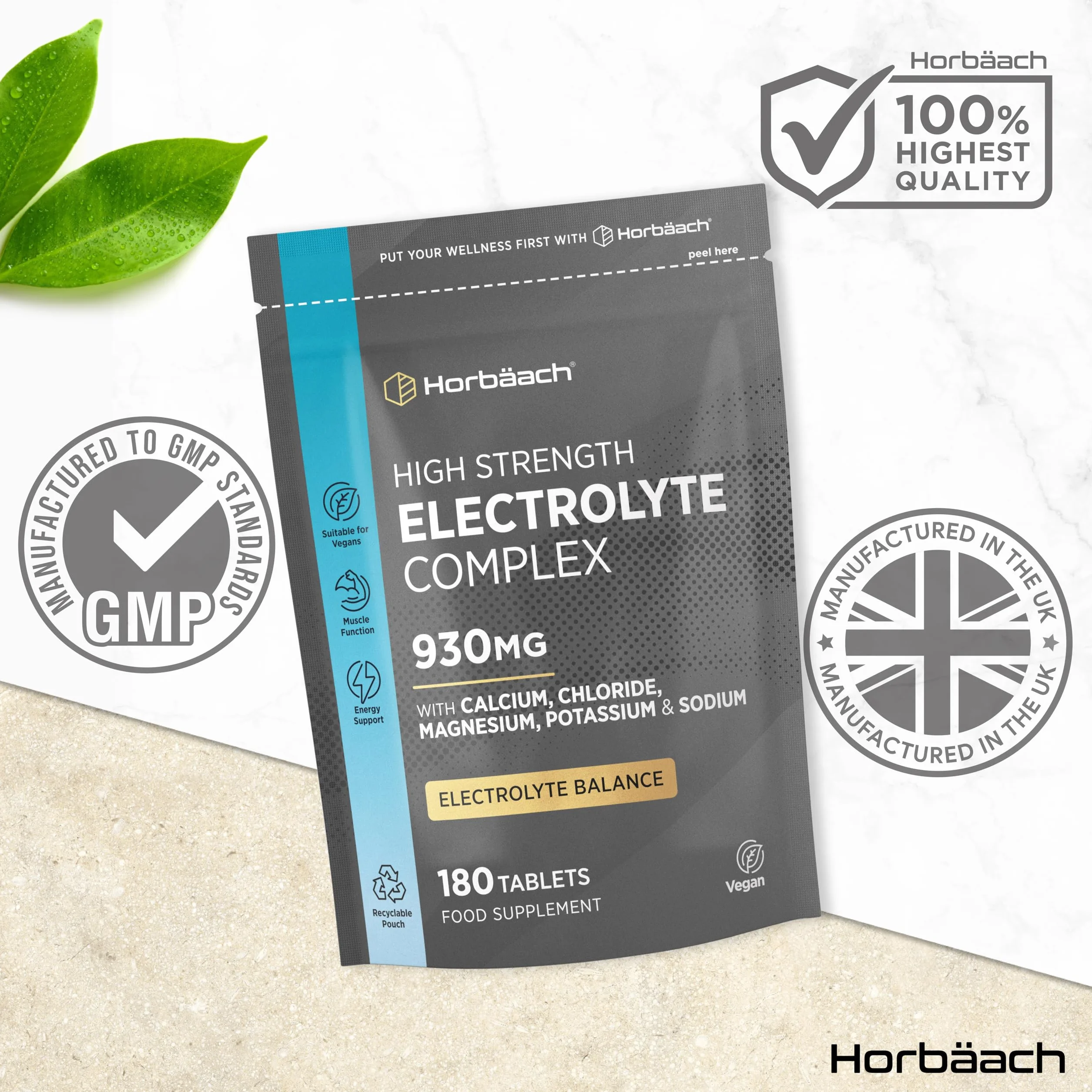 Tabletki elektrolitowe 1575 mg Horbaach 240 wegańskich tabletek z potasem chlorkiem wapniem magnezem sodem