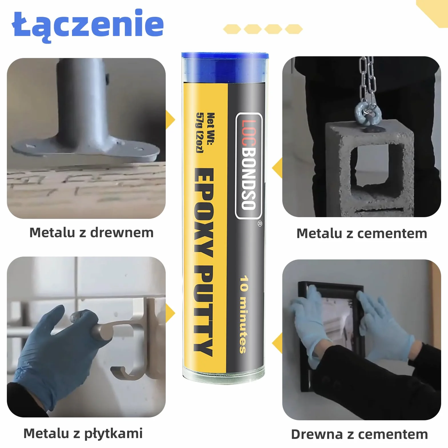 LOCBONDSO plastelina epoksydowa, 2-składnikowa żywica epoksydowa, wielofunkcyjna plastelina do naprawy dla metalu, drewna, ceramiki, 2k klej