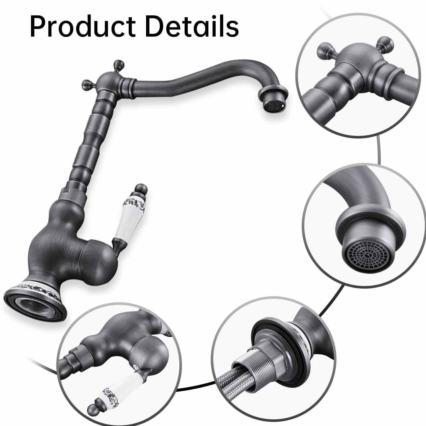 Bateria kuchenna czarna retro mosiężna armatura średniowieczna armatura kuchenna wysoki łuk bateria mieszakowa bateria zlewozmywakowa Faucet