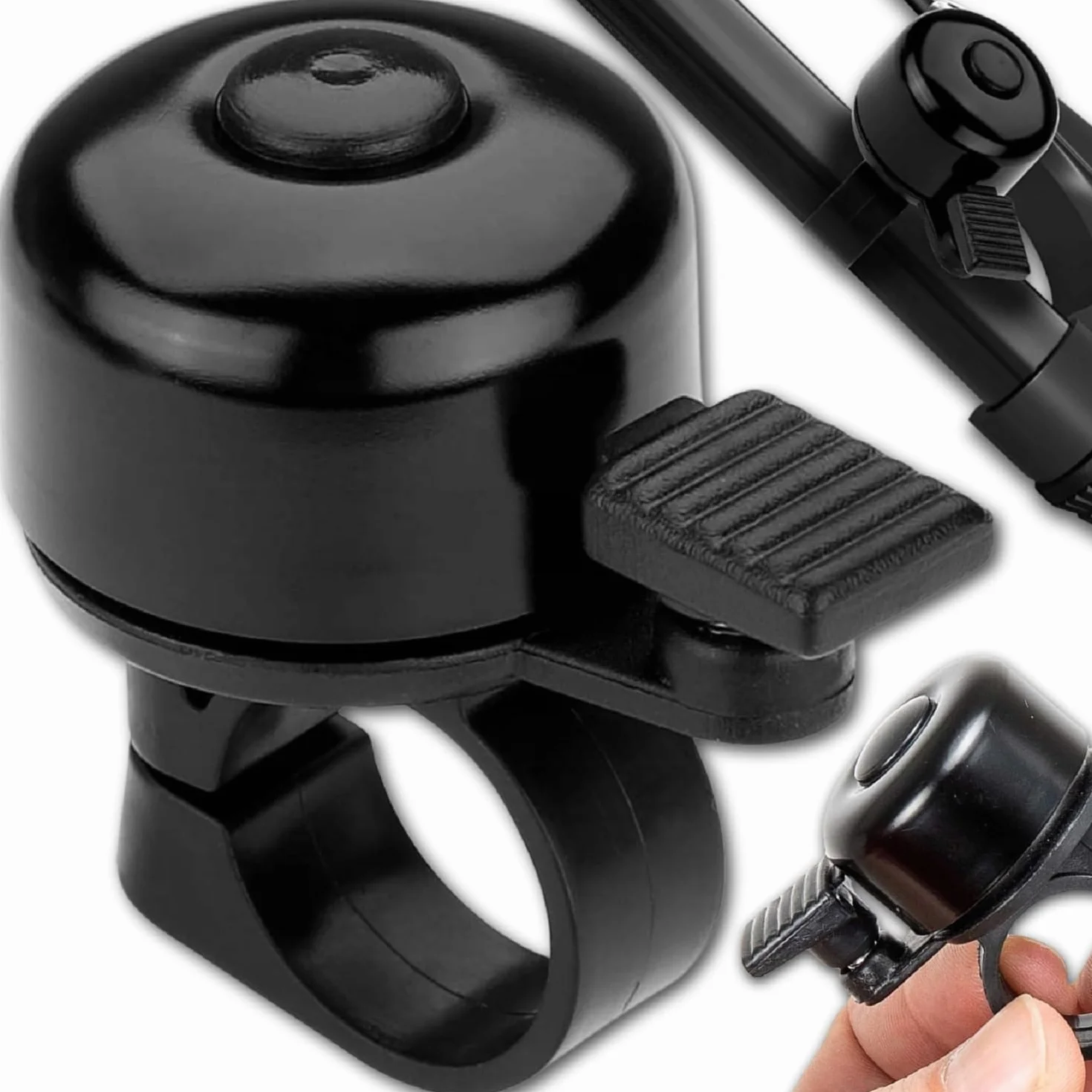 Dzwonek rowerowy MartOm Metalowy, Mechaniczny, Głośny URBAN, Mini dzwonek rowerowy Dzwonek rowerowy Mountainbike Głośny, Wytrzymały MTB Dzwonek rowerowy dla dzieci i dorosłych - Czarny