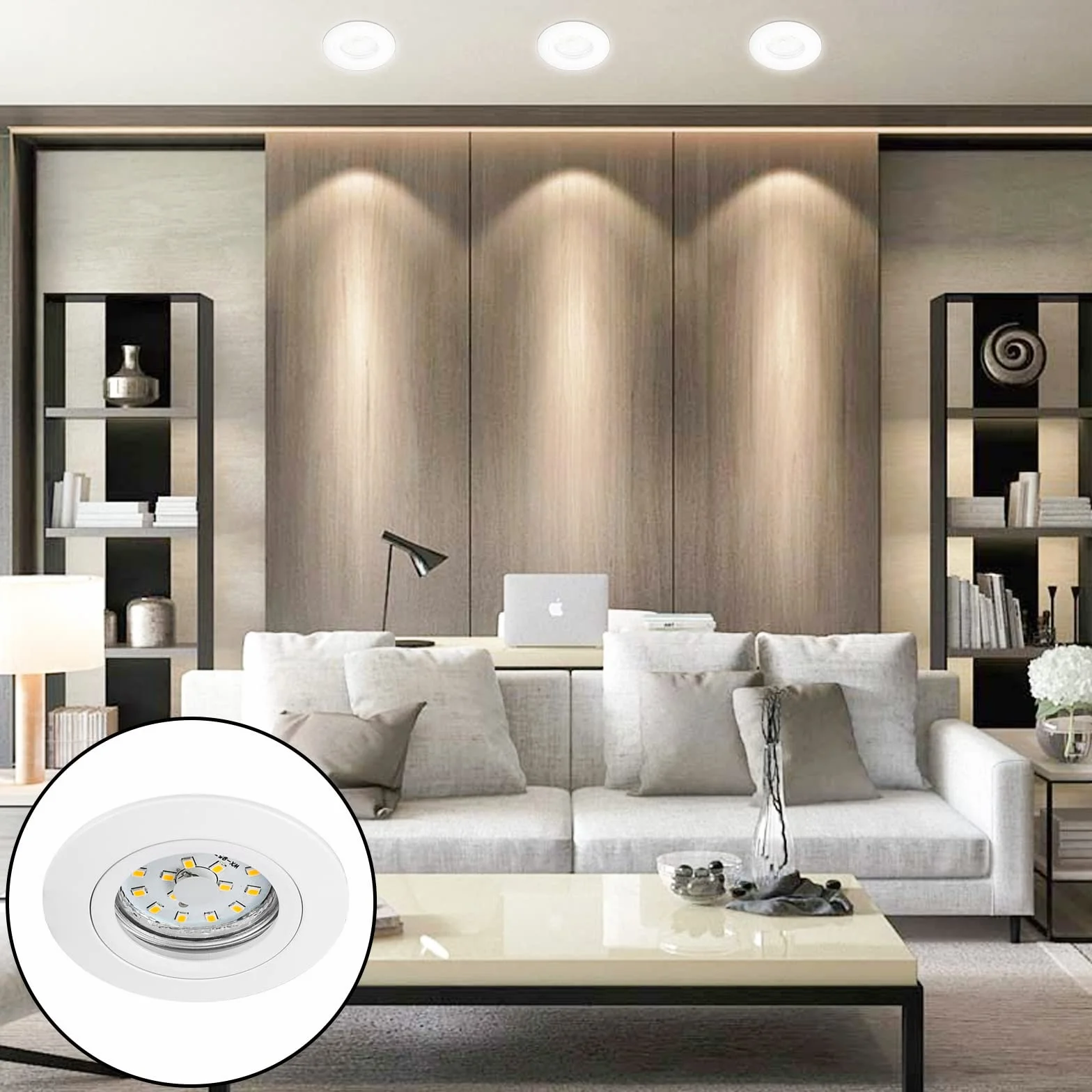 Reflektor wpuszczany GU10 biały aluminium okrągły płaski otwór montażowy ø65mm