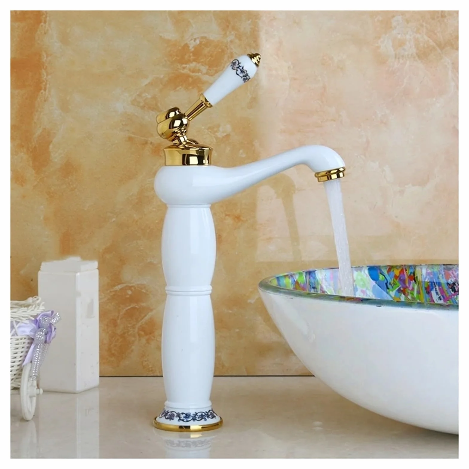 Biały Malowany Bateria Umywalkowa Do Łazienki Złota Ceramiczna Umywalka Do Łazienki Montaż Na Blacie Jednootworowa Ceramiczna Bateria Mieszalna Bateria Zlewozmywakowa