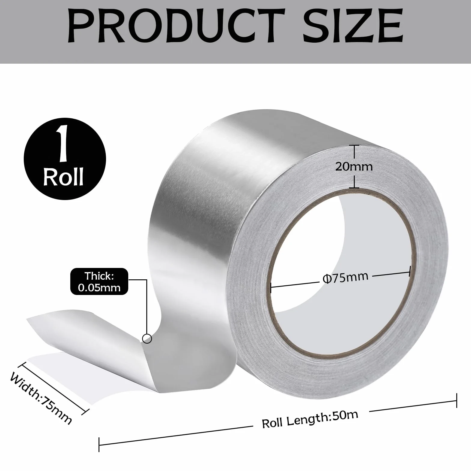1 rolka aluminiowej taśmy klejącej 75 mm x 50 m samoprzylepna folia aluminiowa srebrna taśma klejąca odporna na wysokie temperatury taśma uszczelniająca do izolacji i izolacji rur, wentylacji