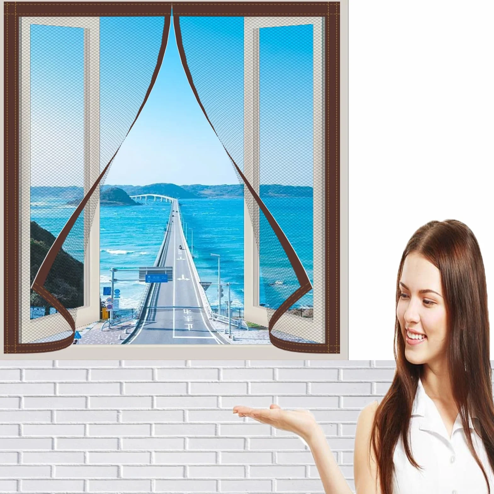 Moskitiera Na Okno 140 x 110 cm Utrzymuj Świeże Powietrze Moskitiera Do Okien I Drzwi Łatwa Instalacja Do Okien, Drzwi Lub Świetlików, brązowy