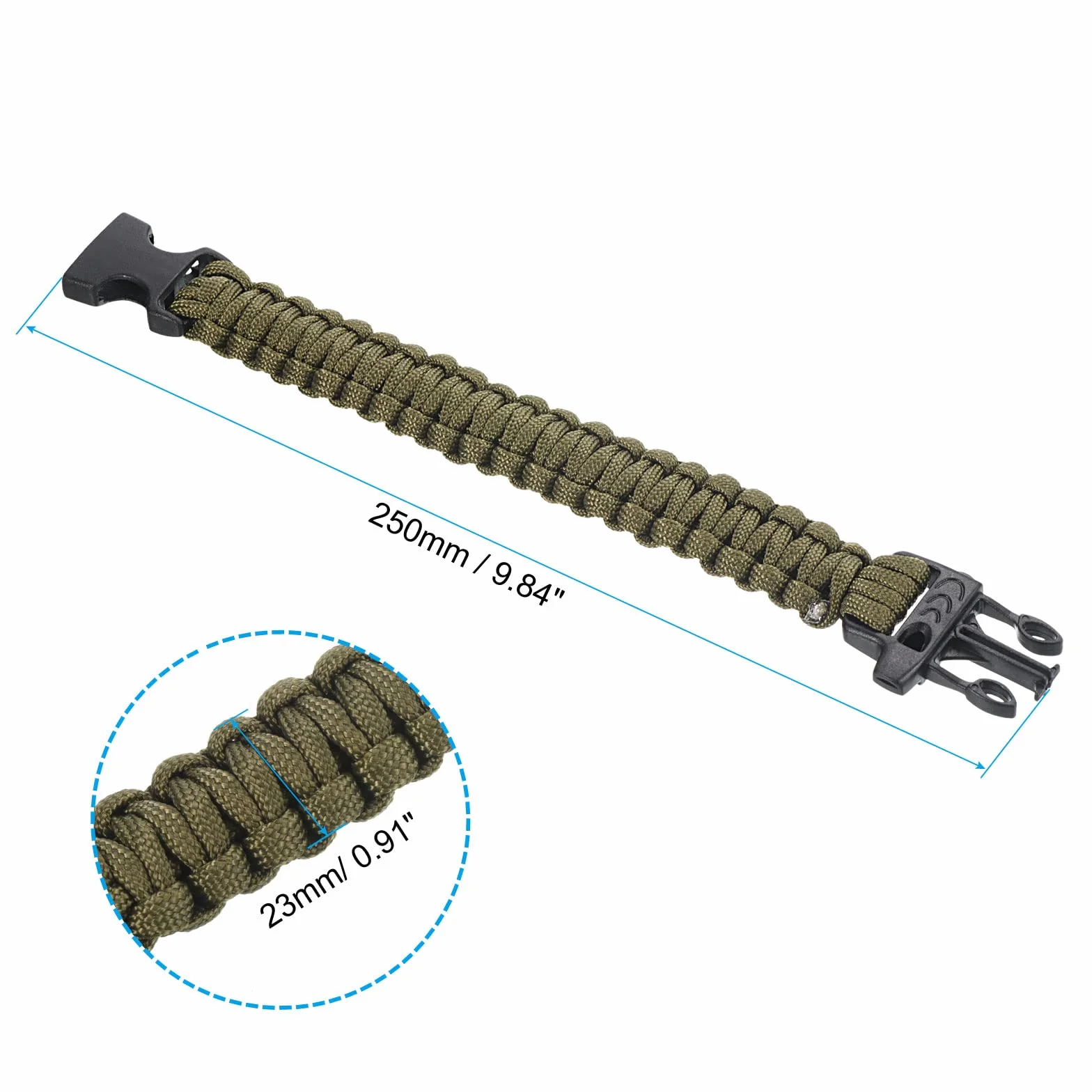 PATIKIL survivalowe bransoletki paracord, pleciona bransoletka spadochronowa z plastikową klamrą upominki na przyjęcie prezenty kempingowe do użytku na zewnątrz dla mężczyzn, ciemnozielona