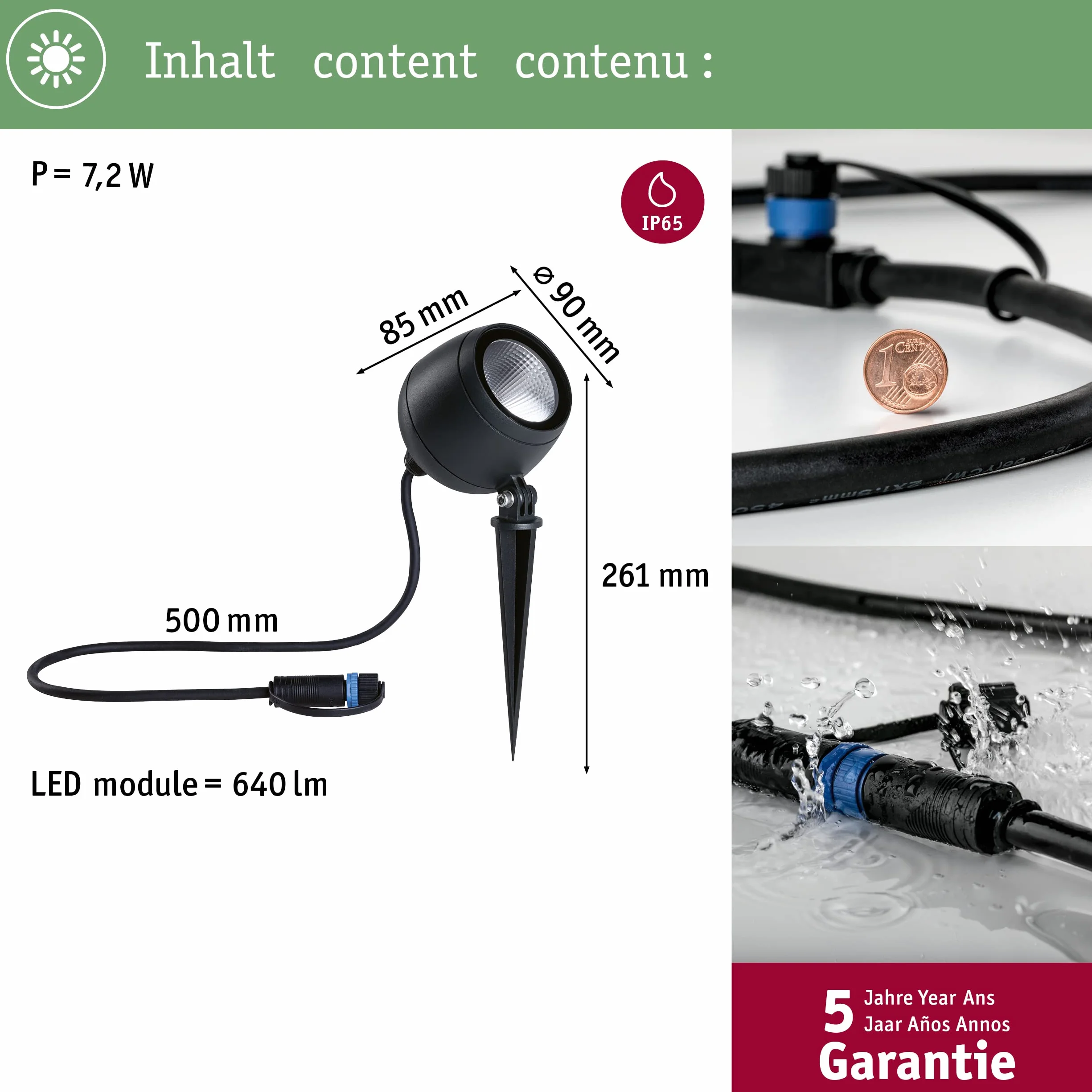 Paulmann Plug & Shine LED reflektor ogrodowy Kikolo IP65 7,2W 460lm 261mm antracyt 3000K