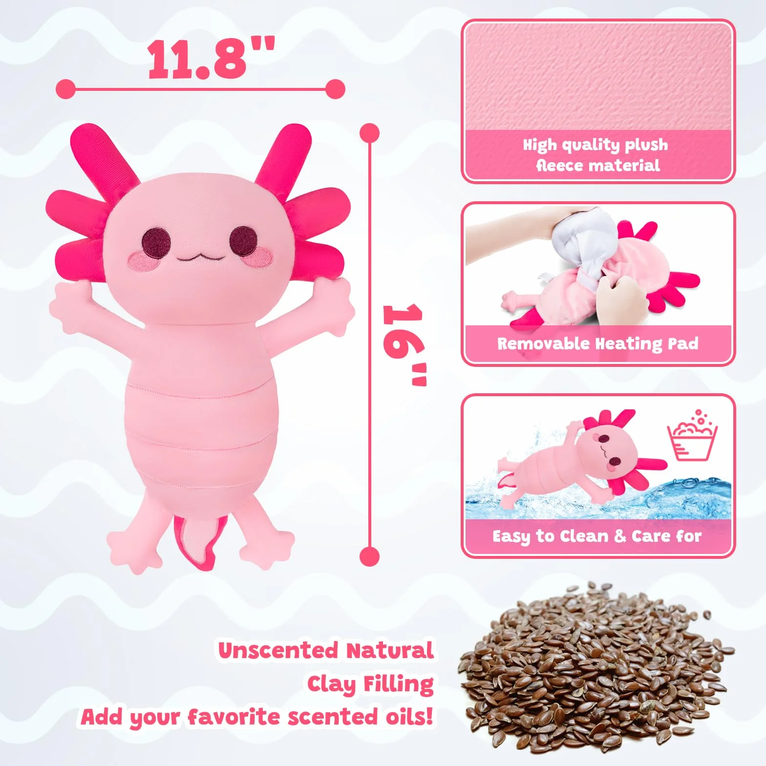 Podkładka grzewcza Axolotl do mikrofalówki na ból miesiączkowy, pleców, ramion, 39,9 cm